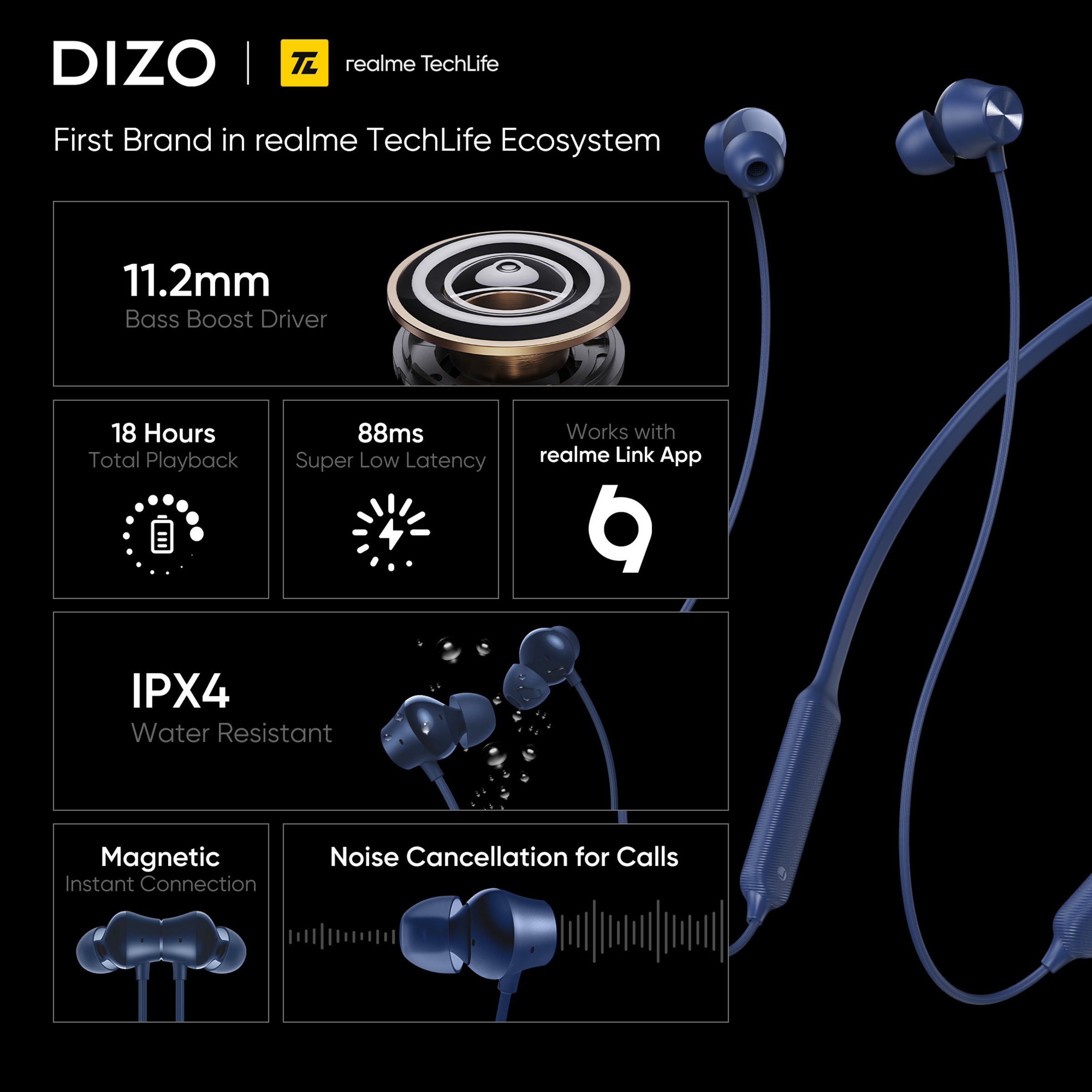 DIZO by realme TechLife Wireless Power DA2125 Neckband with Environmental Noise Cancellation (IPX4 Resistant, 18 Hours Playback, Violet Blue)_4