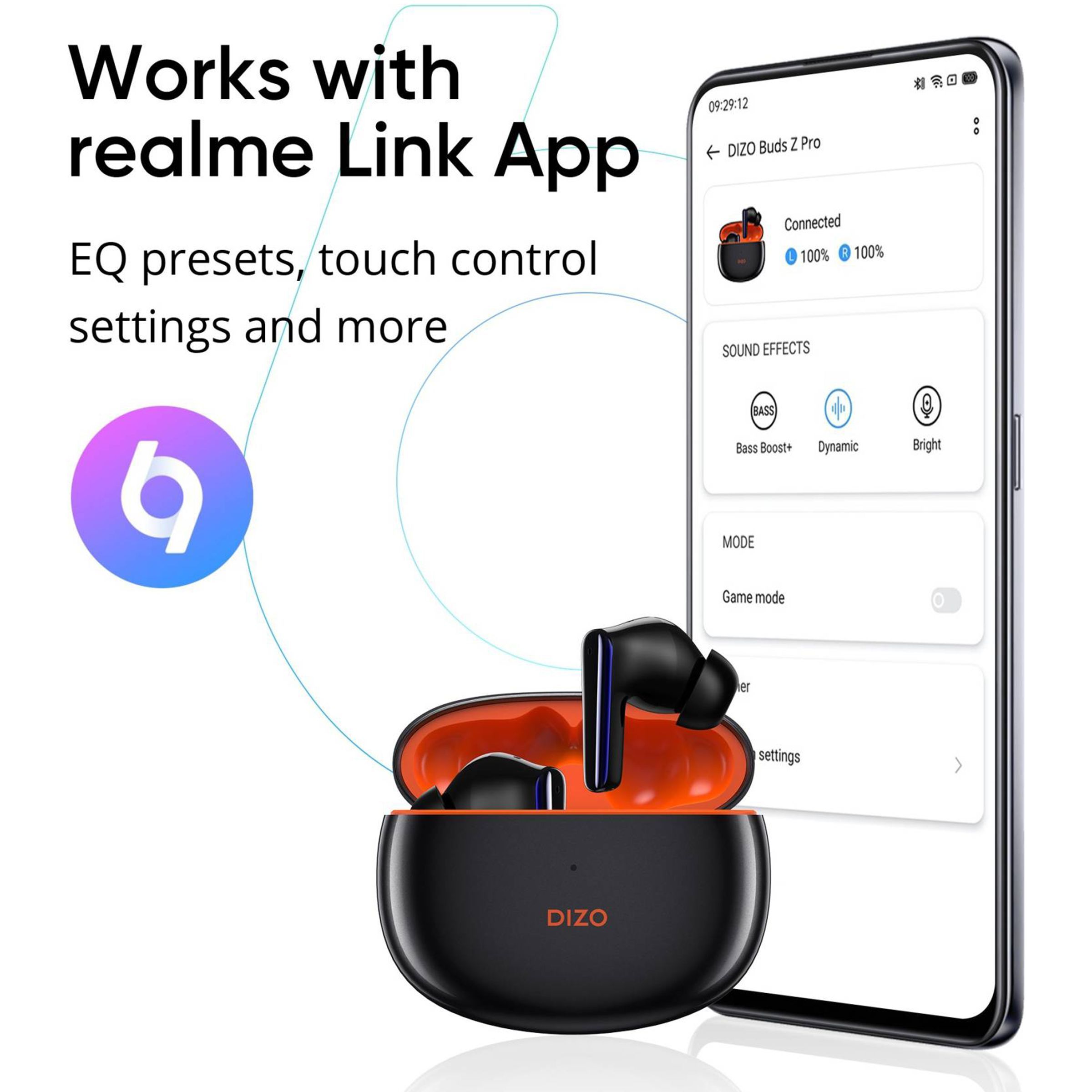 DIZO by realme TechLife Buds Z Pro 790100702 TWS Earbuds with Active Noise Cancellation (IPX4 Sweat & Water Resistant, 25 Hours Playback, Black/Orange)_5