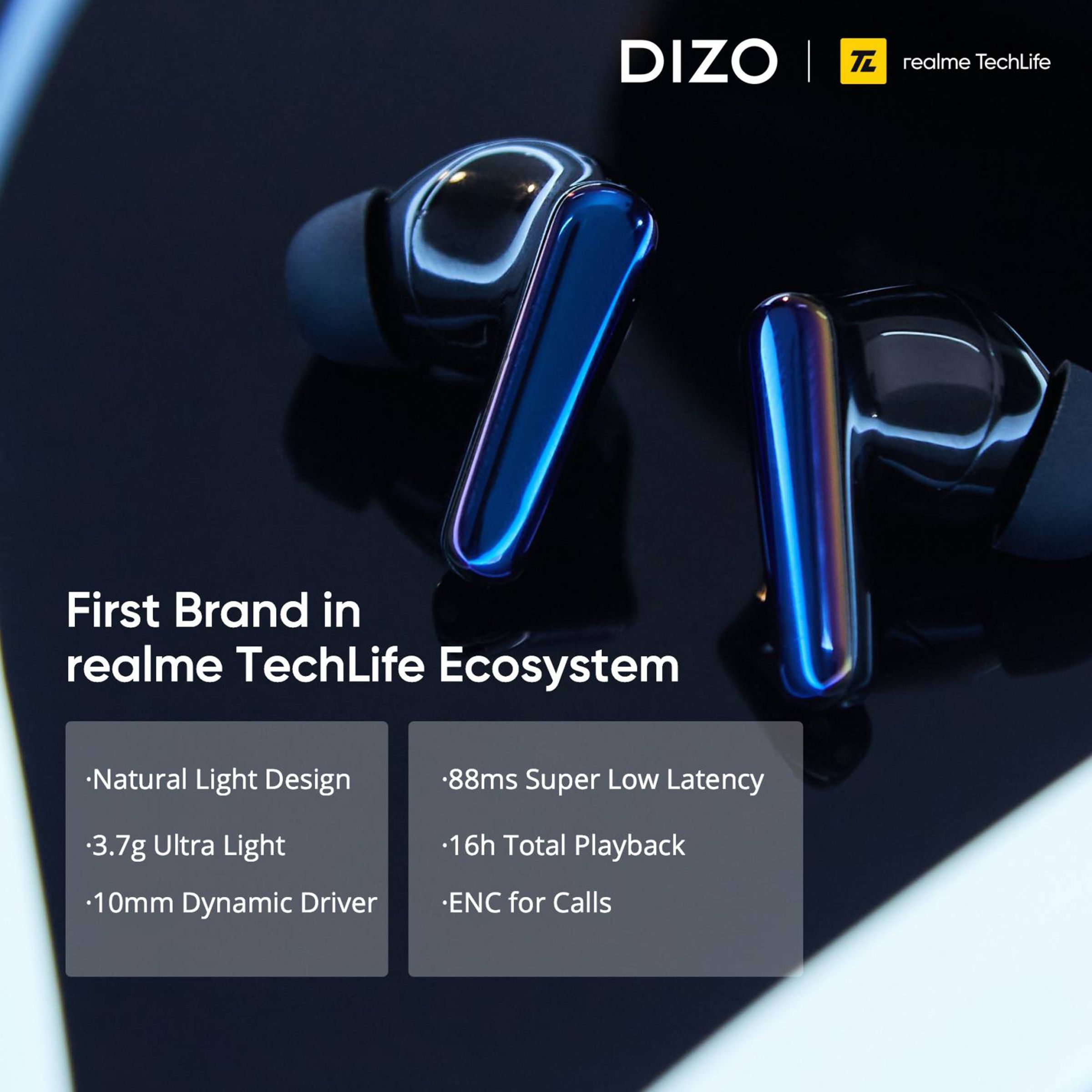 DIZO by realme TechLife Buds Z 790100601 TWS Earbuds with Passive Noise Cancellation (IPX4 Sweat & Water Resistant, 16 Hours Playback, Onyx)_16