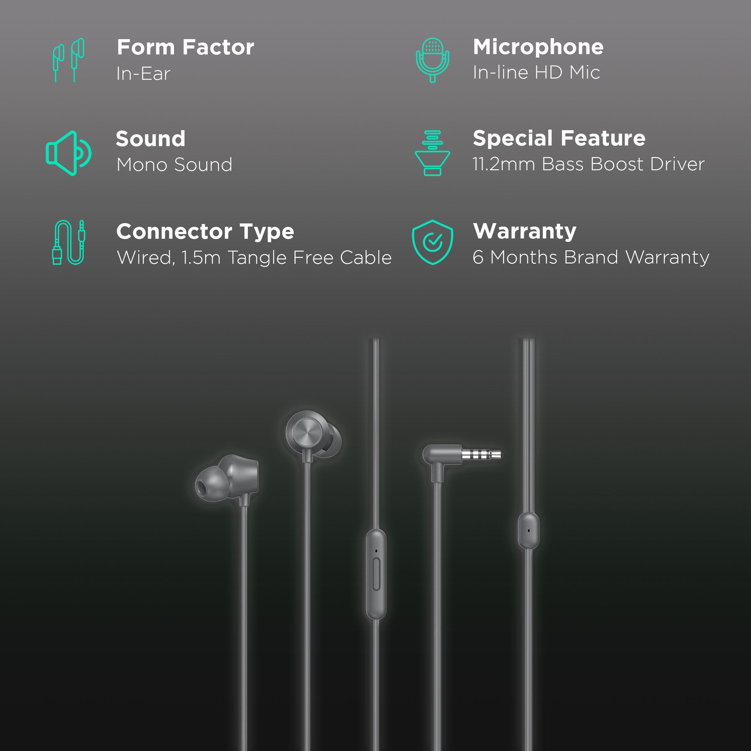 DIZO by realme TechLife DA2106 Wired Earphone with Mic (In Ear, Grey)_2