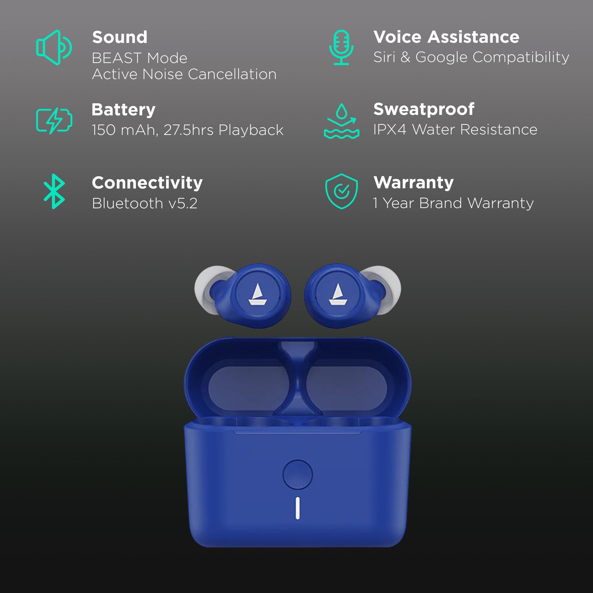 boAt Airdopes 500 TWS Earbuds with Active Noise Cancellation (IPX4 Sweat & Water Resistant, 27.5 Hours Playback, Blue)_2