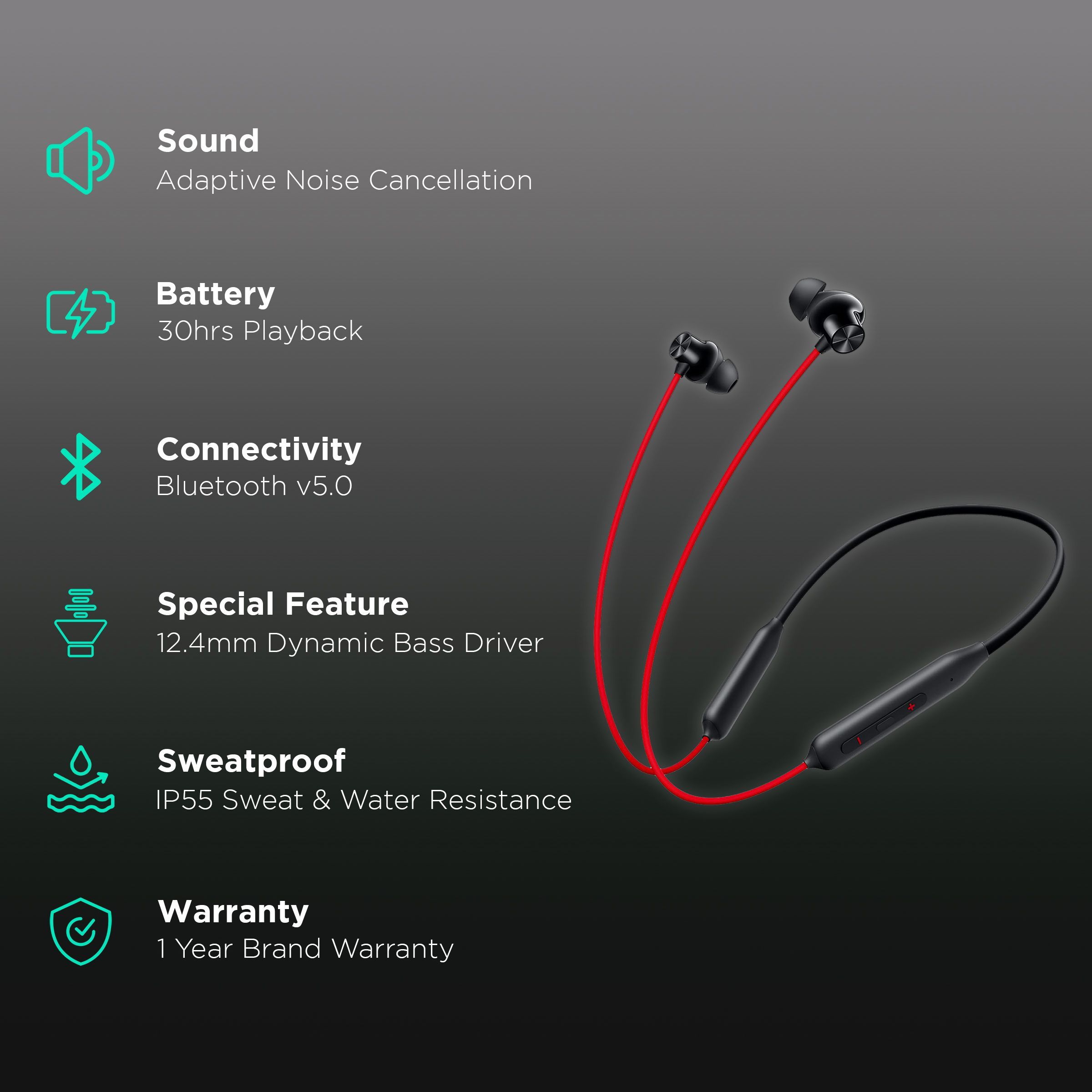 OnePlus Bullets Wireless Z2 E305A Neckband with AI Noise Cancellation (IP55 Water & Sweat Resistant, Upto 30 Hours Playback, Acoustic Red)_2