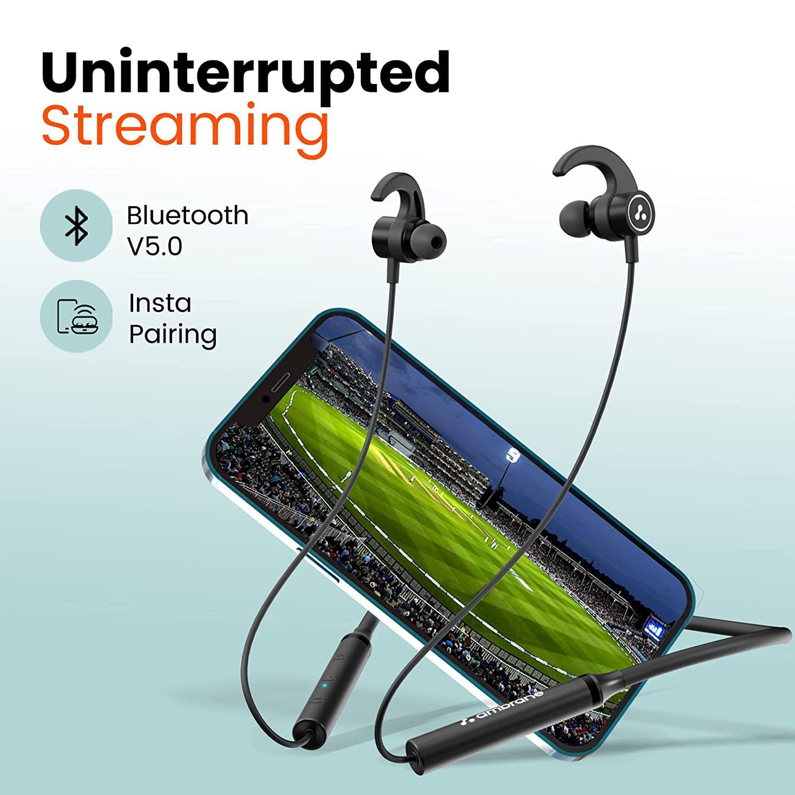 ambrane BassBand Active Neckband (IPX4 Water Resistant, Immersive Sound, Black)_4