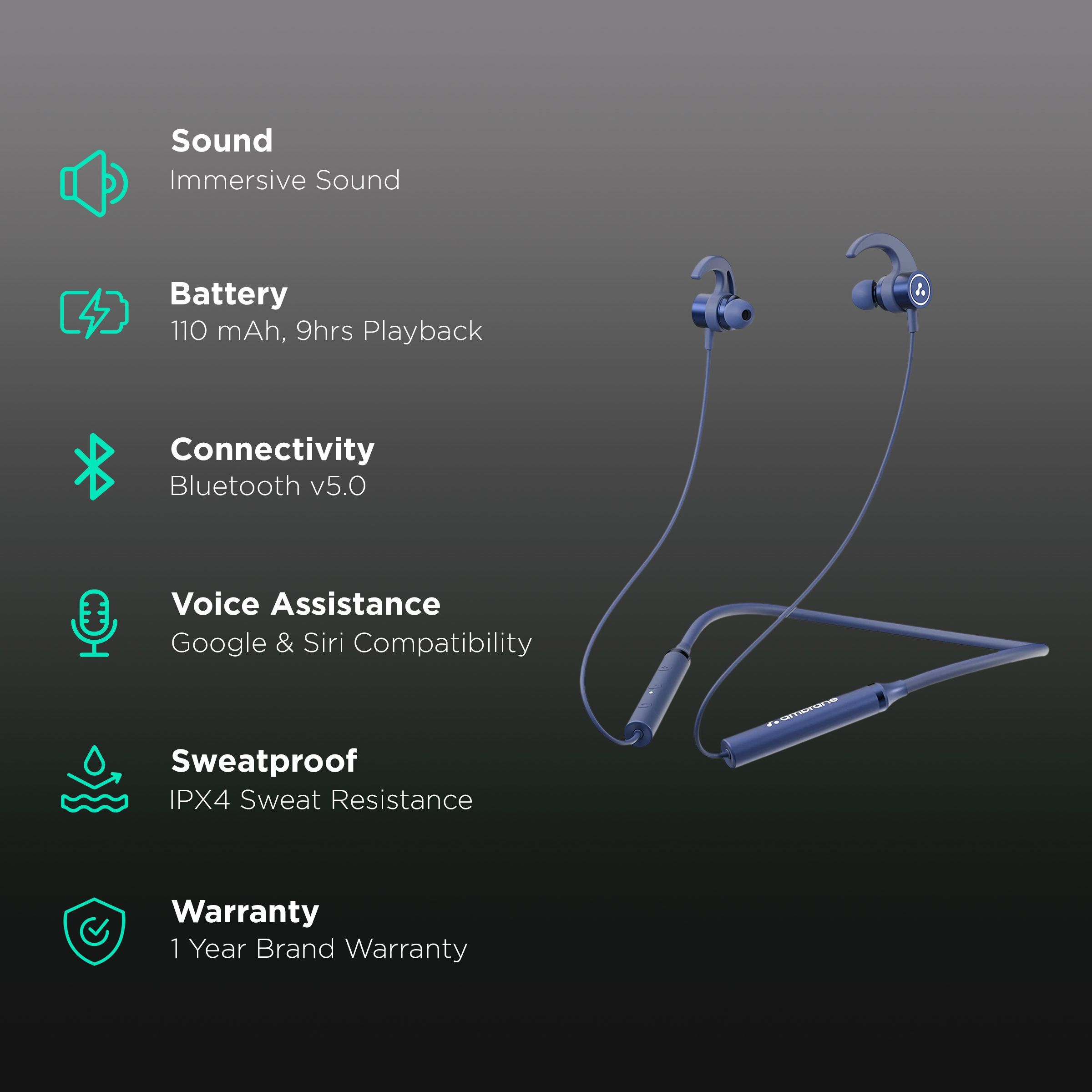 ambrane Bassband Active Neckband (IPX4 Splash & Waterproof, Immersive Sound, Blue) ambrane Bassband Active Neckband (IPX4 Splash & Waterproof, Immersive Sound, Blue)_2