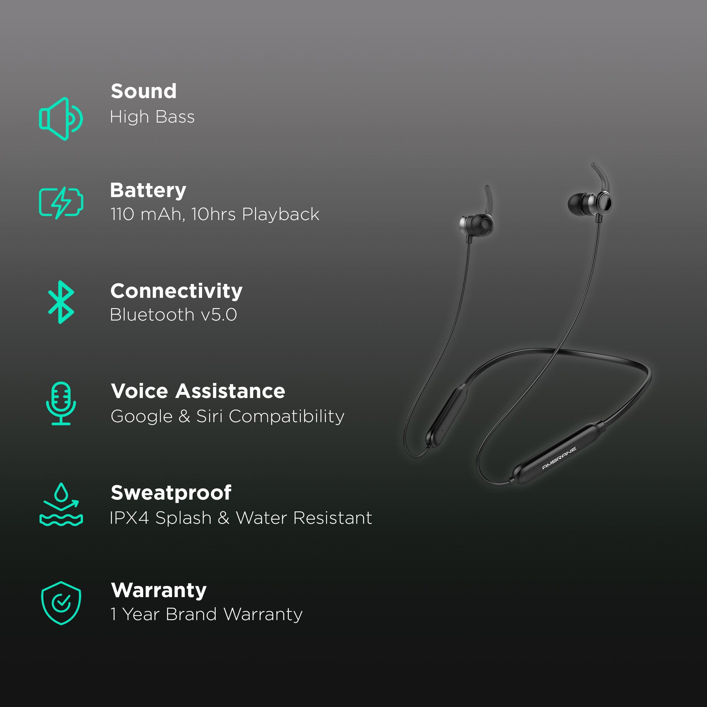 ambrane BassBand ANB-33 Neckband (IPX4 Sweatproof, Stereo Sound, Black)_2