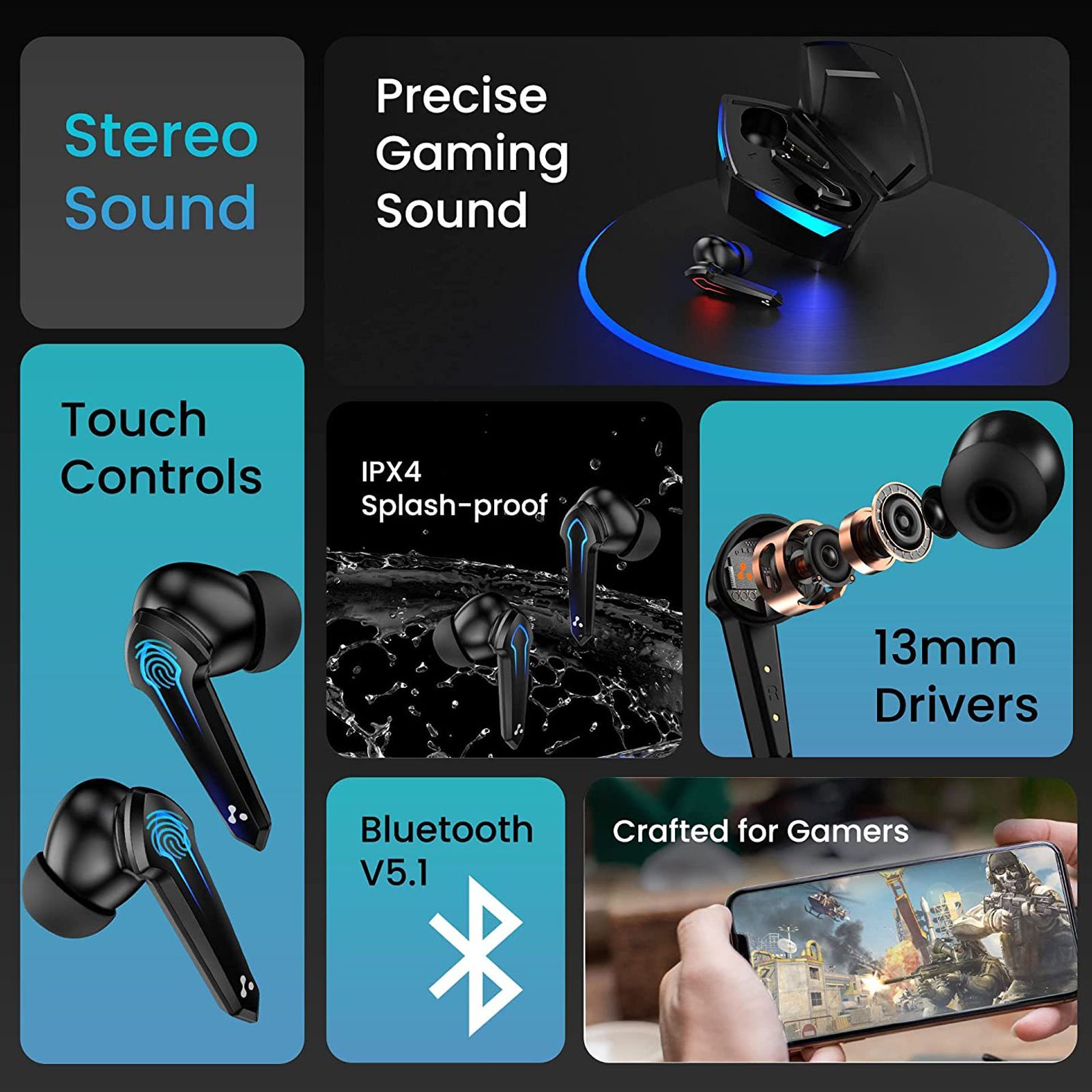 ambrane Dots Play TWS Earbuds with Passive Noise Cancellation (IPX4 Water Resistant, 13 Hours Playback, Black)_7