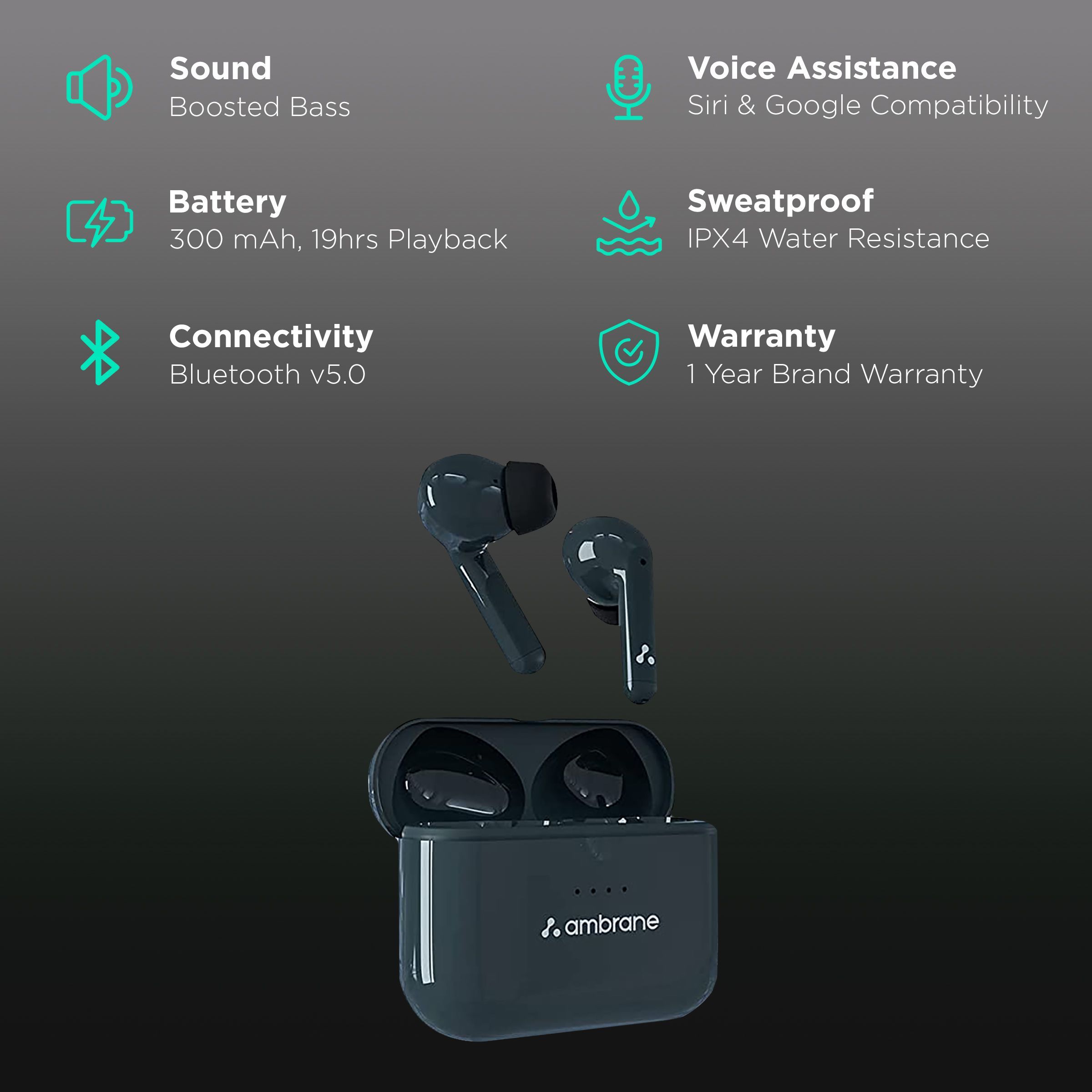 ambrane Dots Hype TWS Earbuds (IPX4 Water Proof, 28 Hours Playtime, Blue)_2