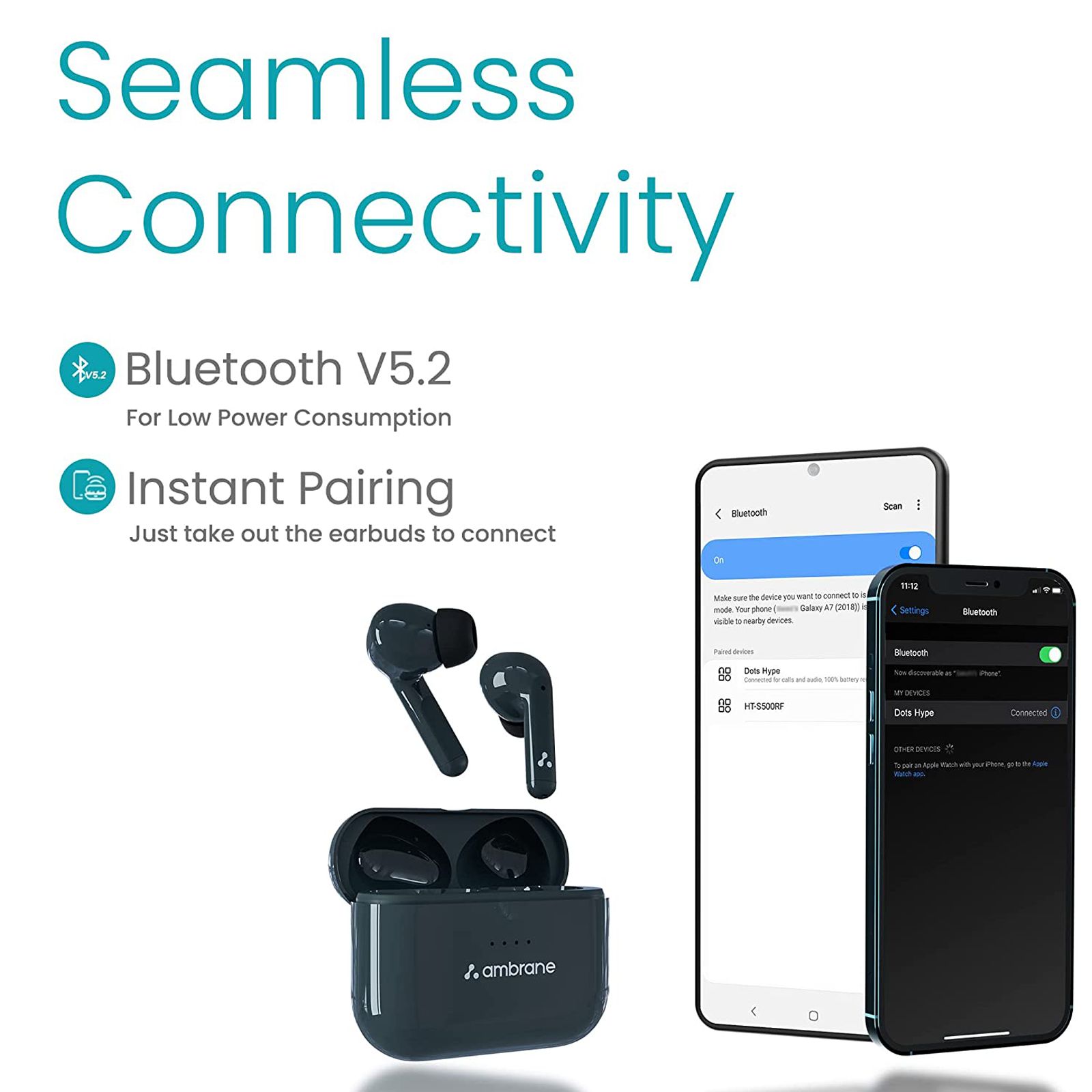 ambrane Dots Hype TWS Earbuds (IPX4 Water Proof, 28 Hours Playtime, Blue)_3