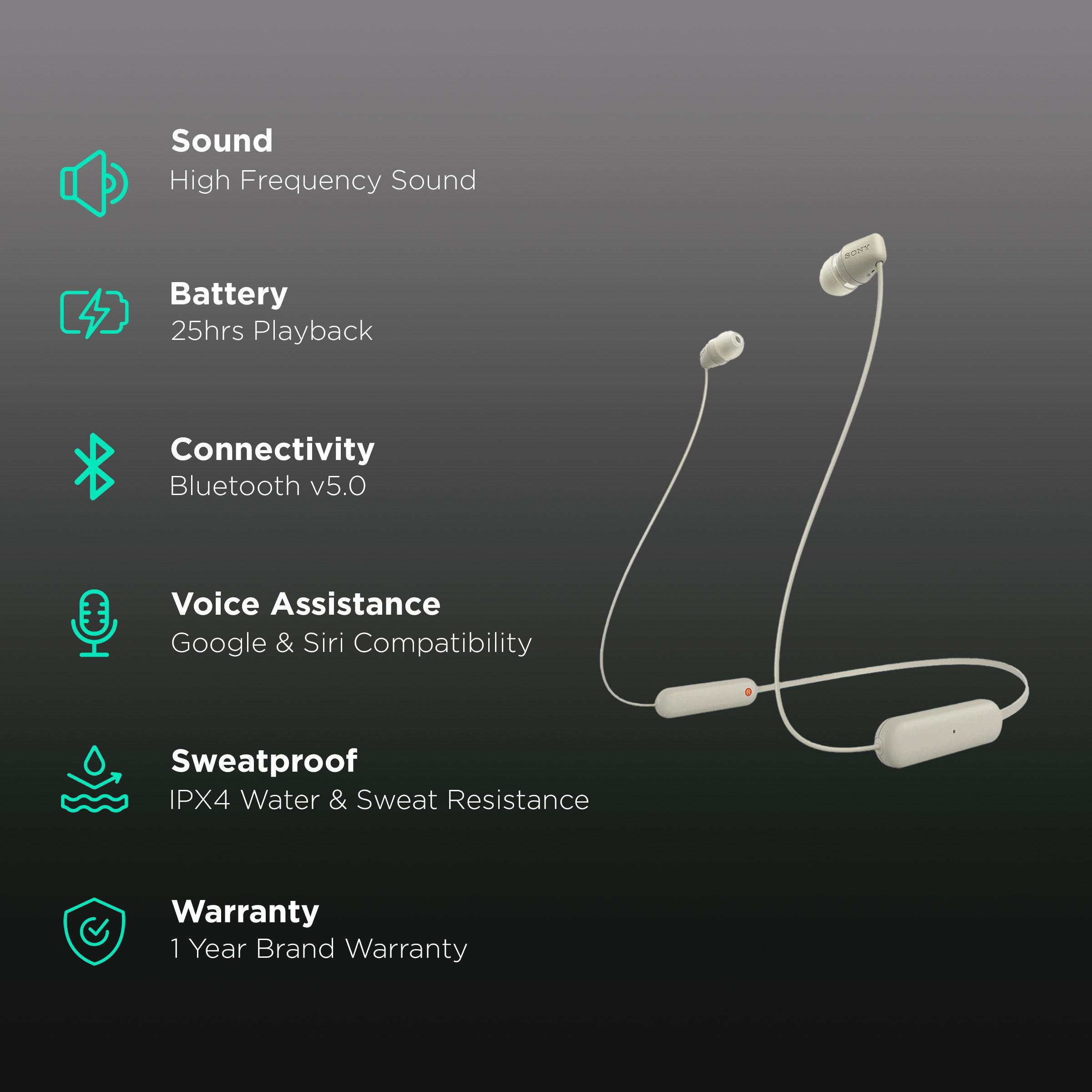 SONY WI-C100 Neckband (IPX4 Sweat & Water Resistant, 25 Hours Playtime, Cream) SONY WI-C100 Neckband (IPX4 Sweat & Water Resistant, 25 Hours Playtime, Cream)_2