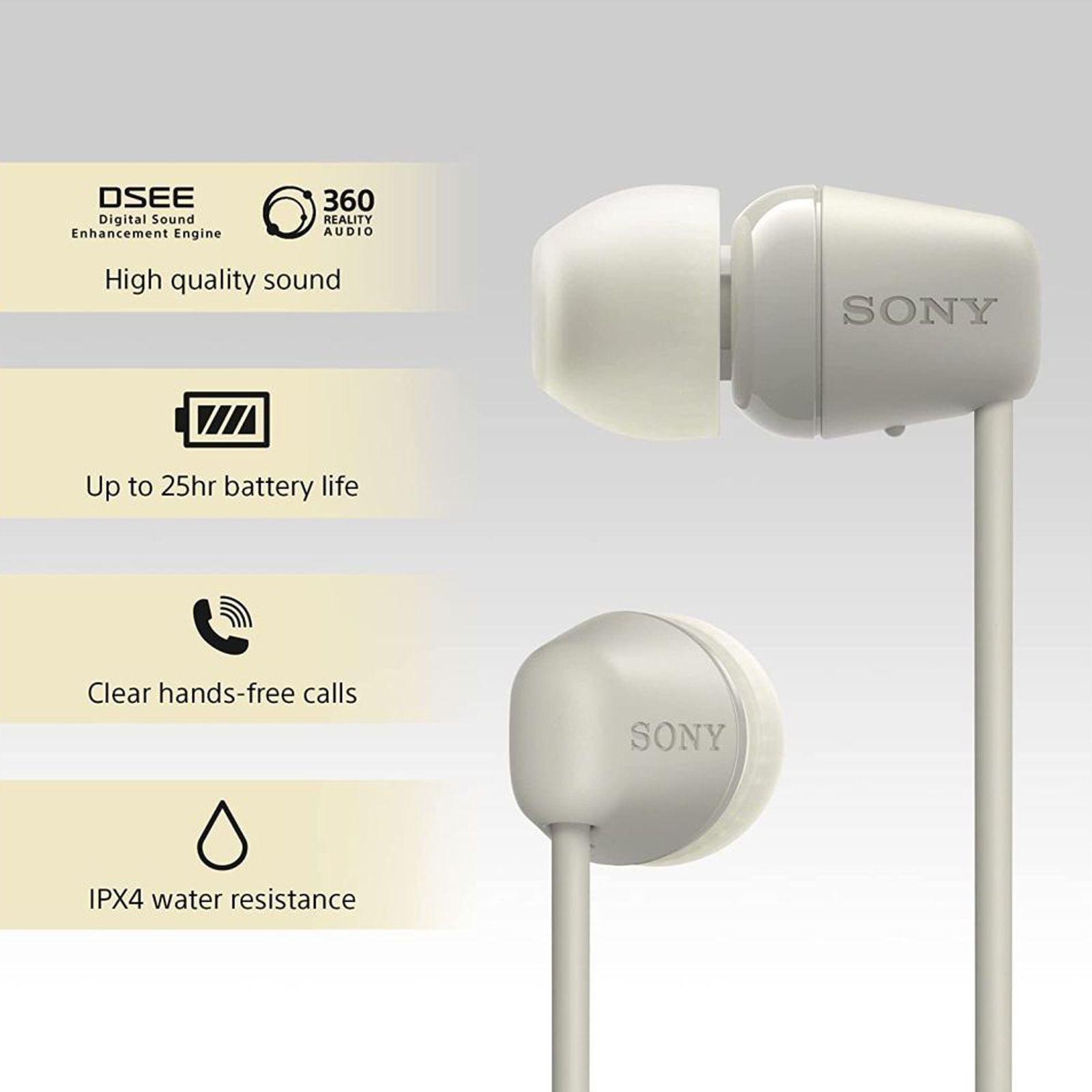 SONY WI-C100 Neckband (IPX4 Sweat & Water Resistant, 25 Hours Playtime, Cream) SONY WI-C100 Neckband (IPX4 Sweat & Water Resistant, 25 Hours Playtime, Cream)_7