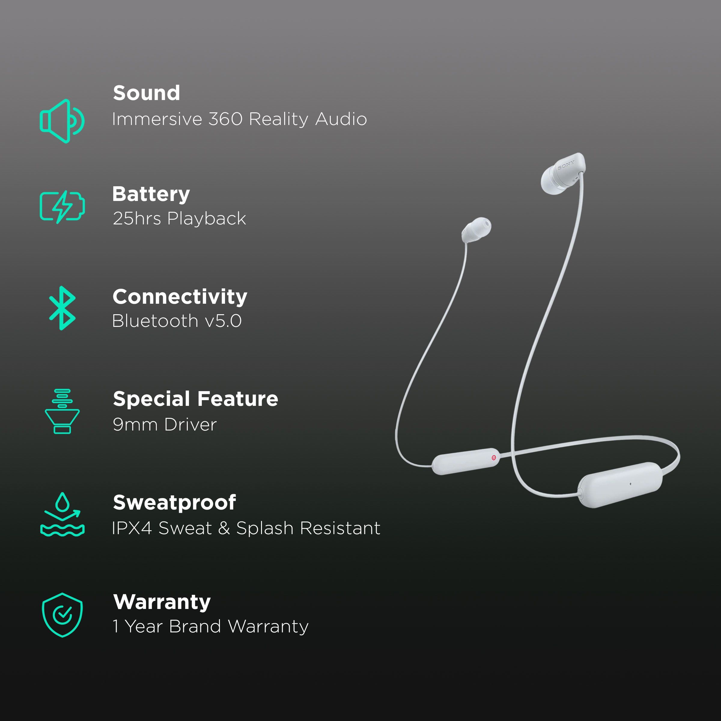 SONY WI-C100 Neckband (IPX4 Sweat & Splashproof, 25 Hours Playtime, White)_2