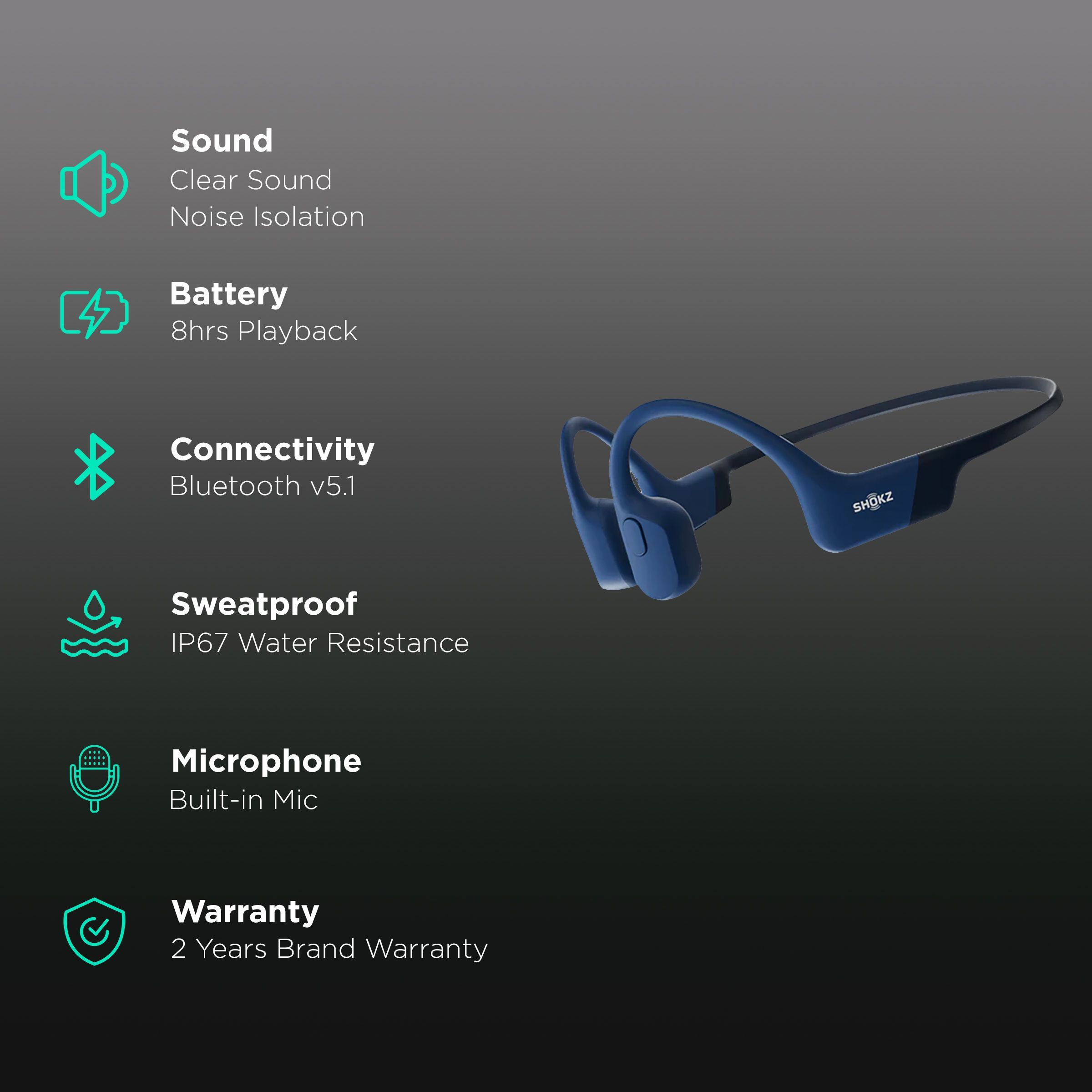 SHOKZ OpenRun Bone Conduction Bluetooth Headphone with Noise Isolation (IP67 Waterproof, 8 Hours Playtime, Blue) SHOKZ OpenRun Bone Conduction Bluetooth Headphone with Noise Isolation (IP67 Waterproof, 8 Hours Playtime, Blue)_2