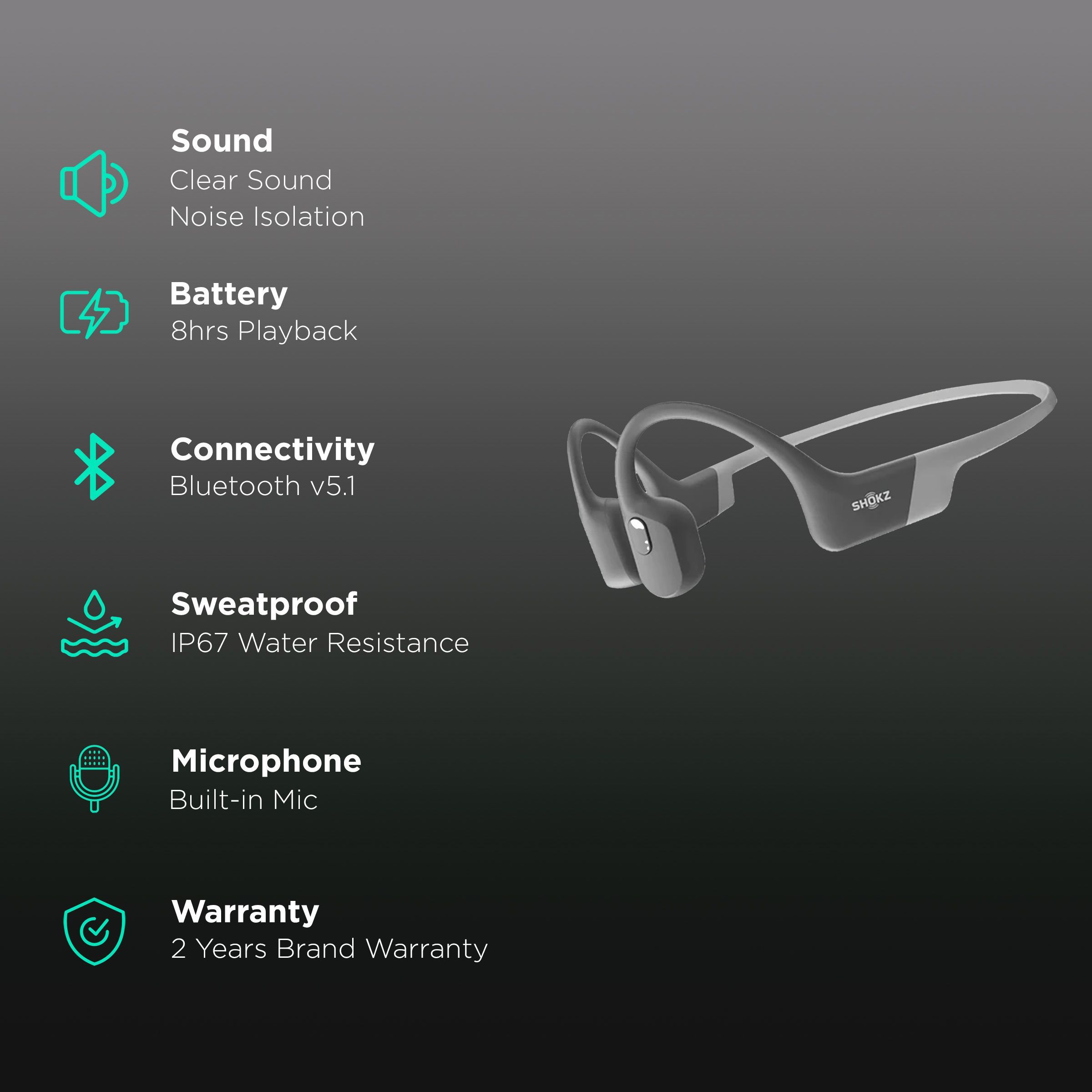 SHOKZ OpenRun Bone Conduction Bluetooth Headphone with Noise Isolation (IP67 Waterproof, 8 Hours Playtime, Grey)_2