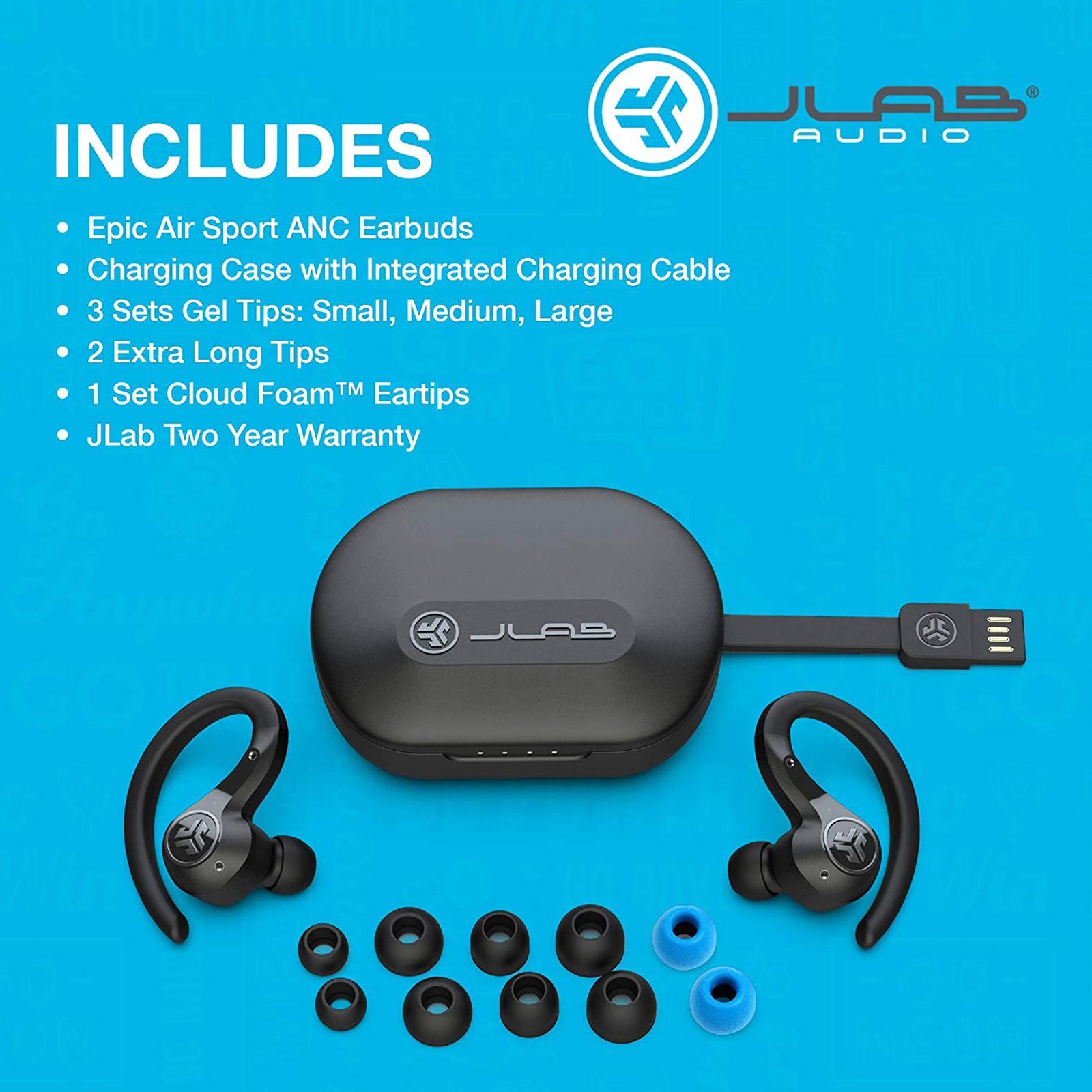 JLAB Epic Air Sport IEUEBEAIRSPTNCRBLK TWS Earbuds with Active Noise Cancellation (IP66 Waterproof, 70 Hours Playback, Black) JLAB Epic Air Sport IEUEBEAIRSPTNCRBLK TWS Earbuds with Active Noise Cancellation (IP66 Waterproof, 70 Hours Playback, Black)_4