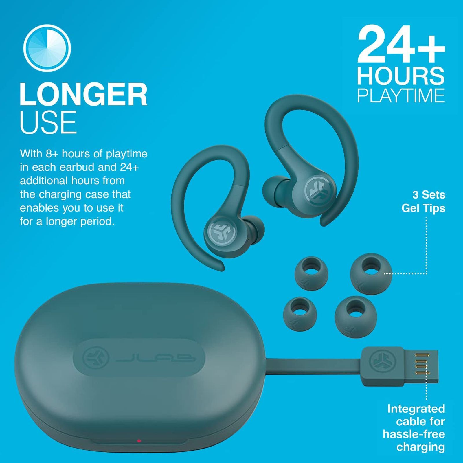 JLAB Go Air Sport IEUEBGAIRSPRTRTEL1 TWS Earbuds (IP55 Water & Sweat Resistant, 32 Hours Playback, Teal)_3