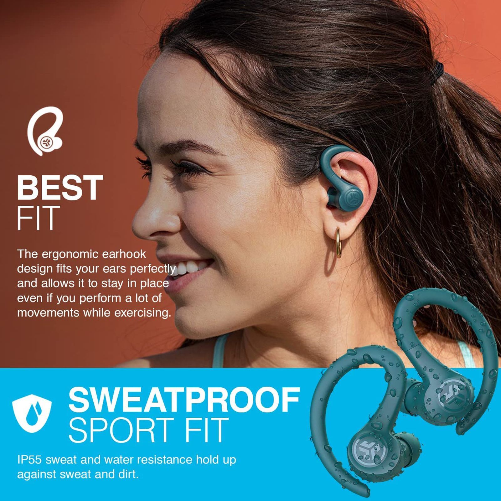 JLAB Go Air Sport IEUEBGAIRSPRTRTEL1 TWS Earbuds (IP55 Water & Sweat Resistant, 32 Hours Playback, Teal)_4
