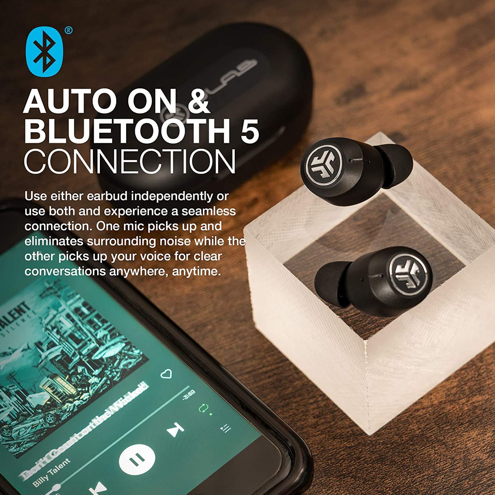 JLAB JBuds Air IEUEBJBAIRANCRBLK8 TWS Earbuds with Active Noise Cancellation (IP55 Water & Sweat Resistant, 40 Hours Playback, Black)_5