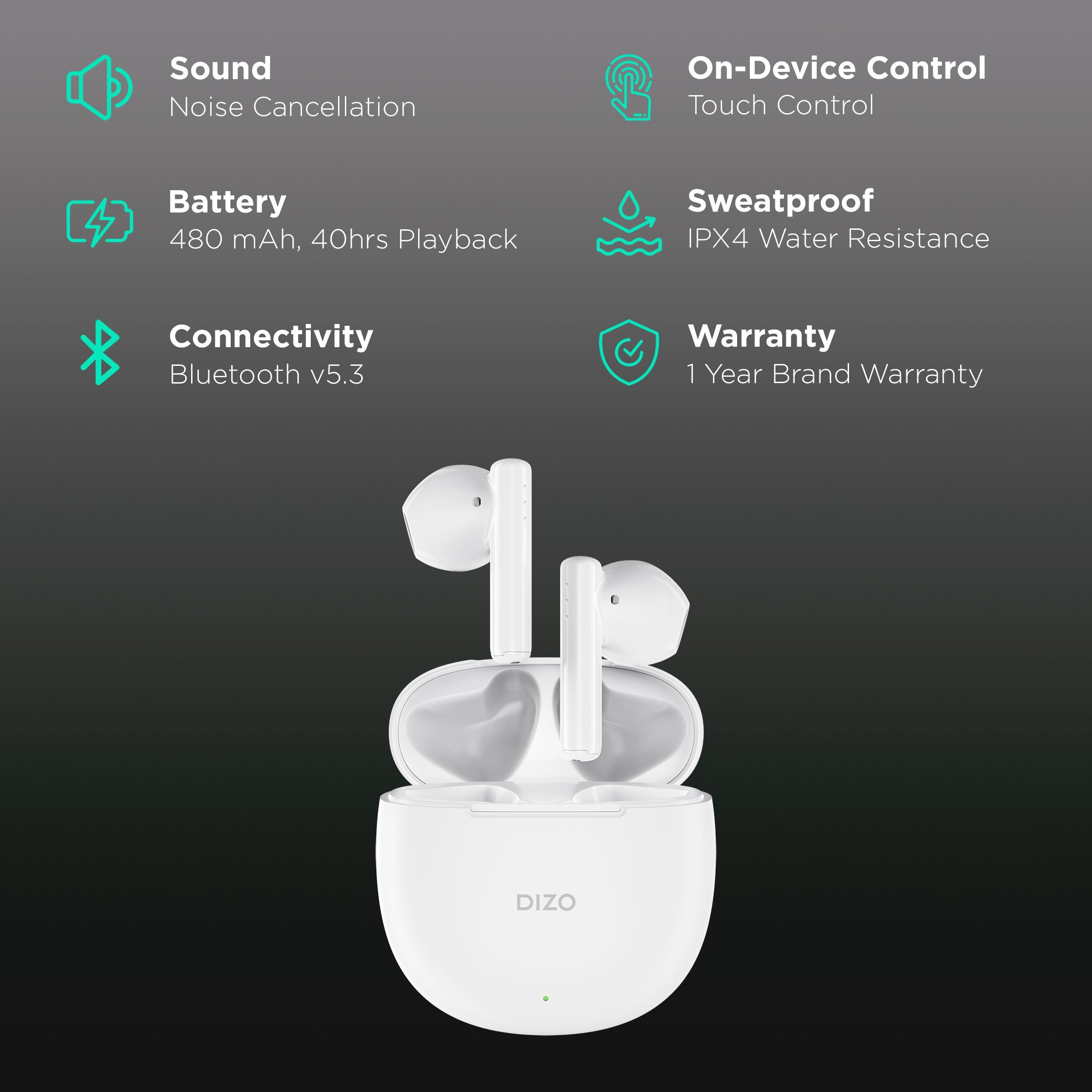 DIZO by realme TechLife Buds P 790200505 TWS Earbuds with Environmental Noise Cancellation (IPX4 Water Resistant, 40 Hours Playback, Marble White)_2