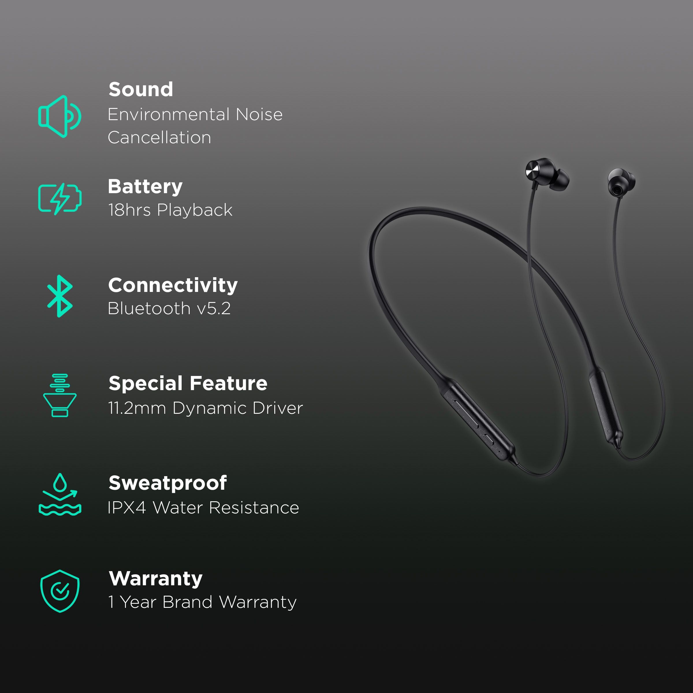 DIZO by realme TechLife Power 790200401 Neckband with Environmental Noise Cancellation (IPX4 Water Resistant, Smart Control, Classic Black)_2