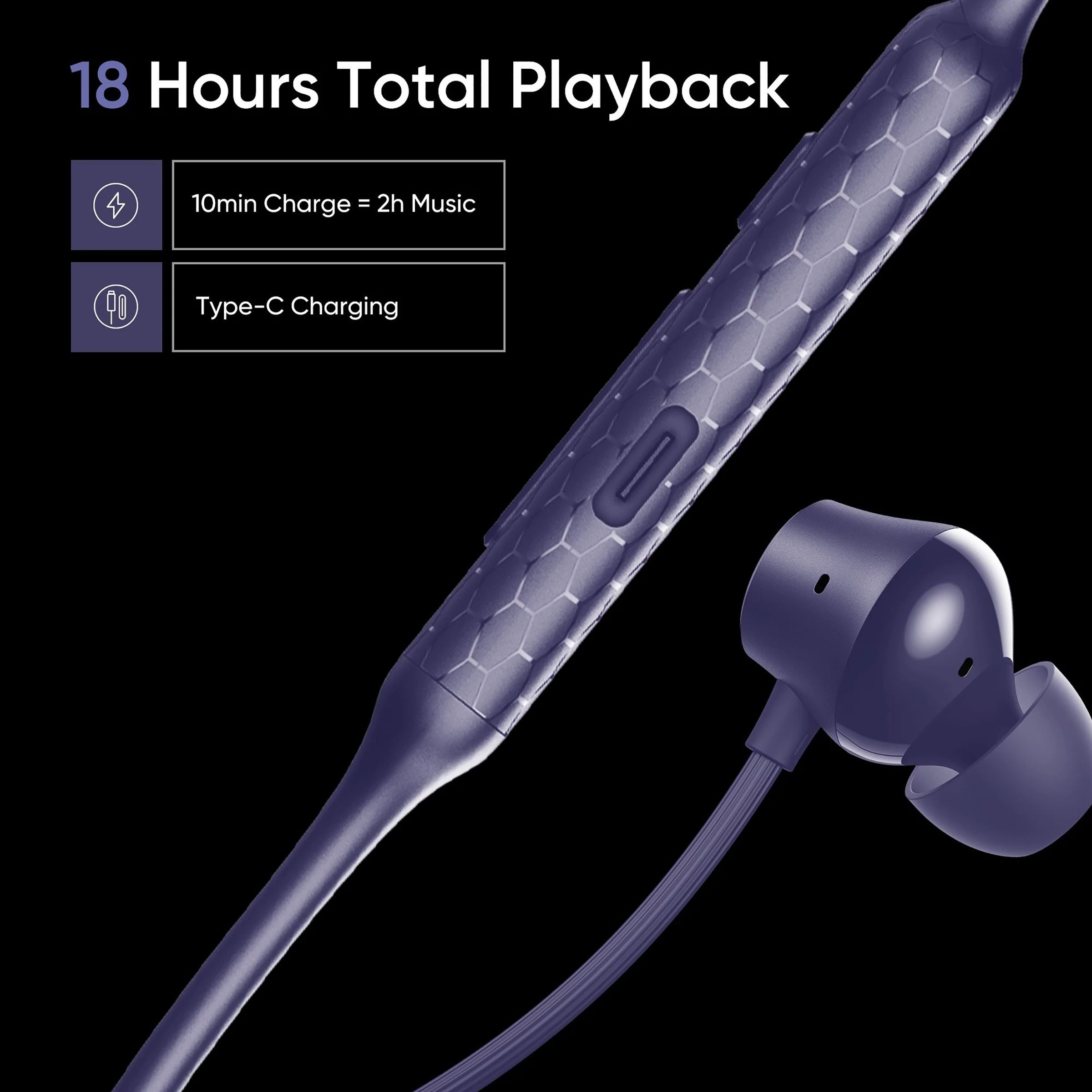 DIZO by realme TechLife Power 790200403 Neckband with Environmental Noise Cancellation (IPX4 Water Resistant, Smart Control, Voilet Blue)_7