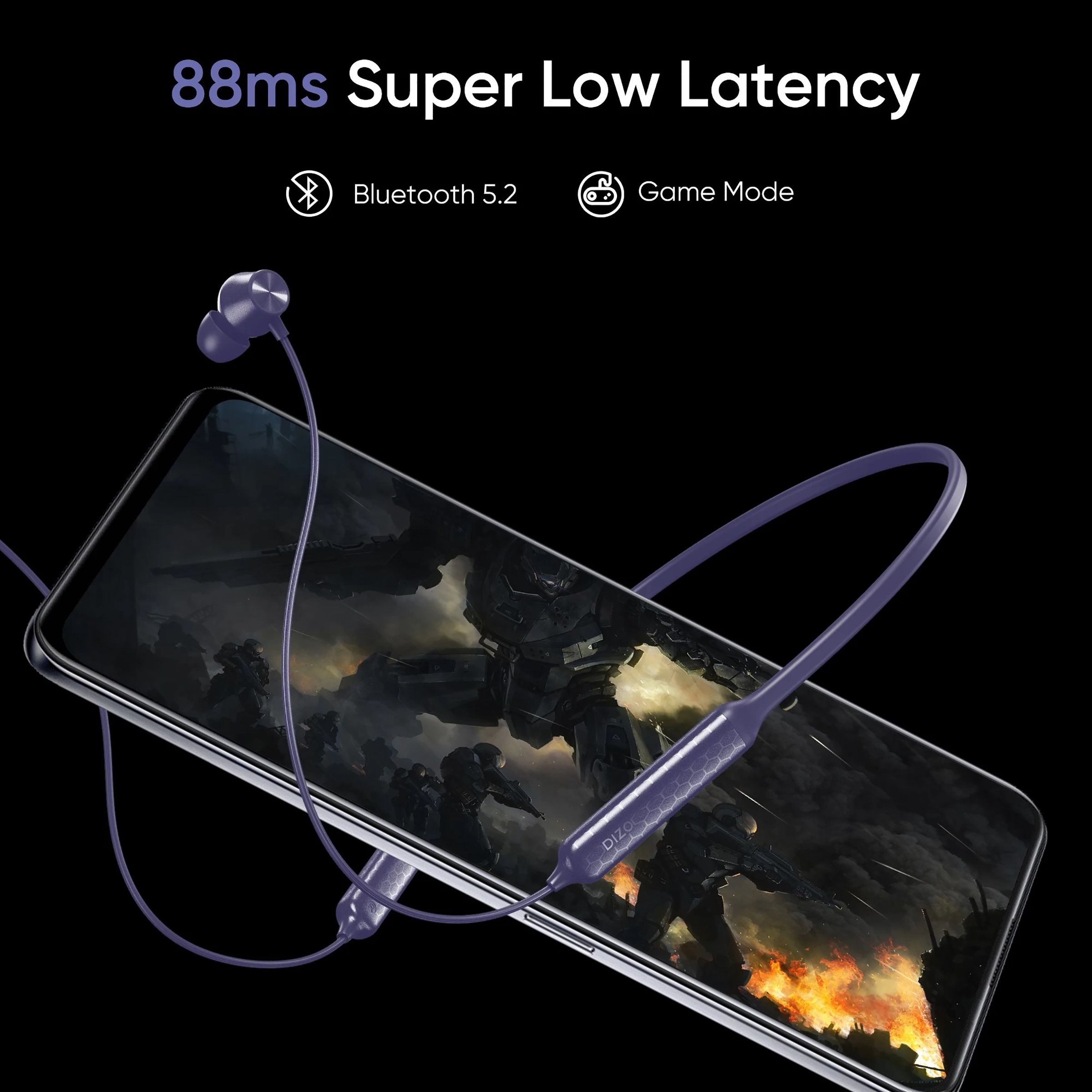 DIZO by realme TechLife Power 790200403 Neckband with Environmental Noise Cancellation (IPX4 Water Resistant, Smart Control, Voilet Blue)_5