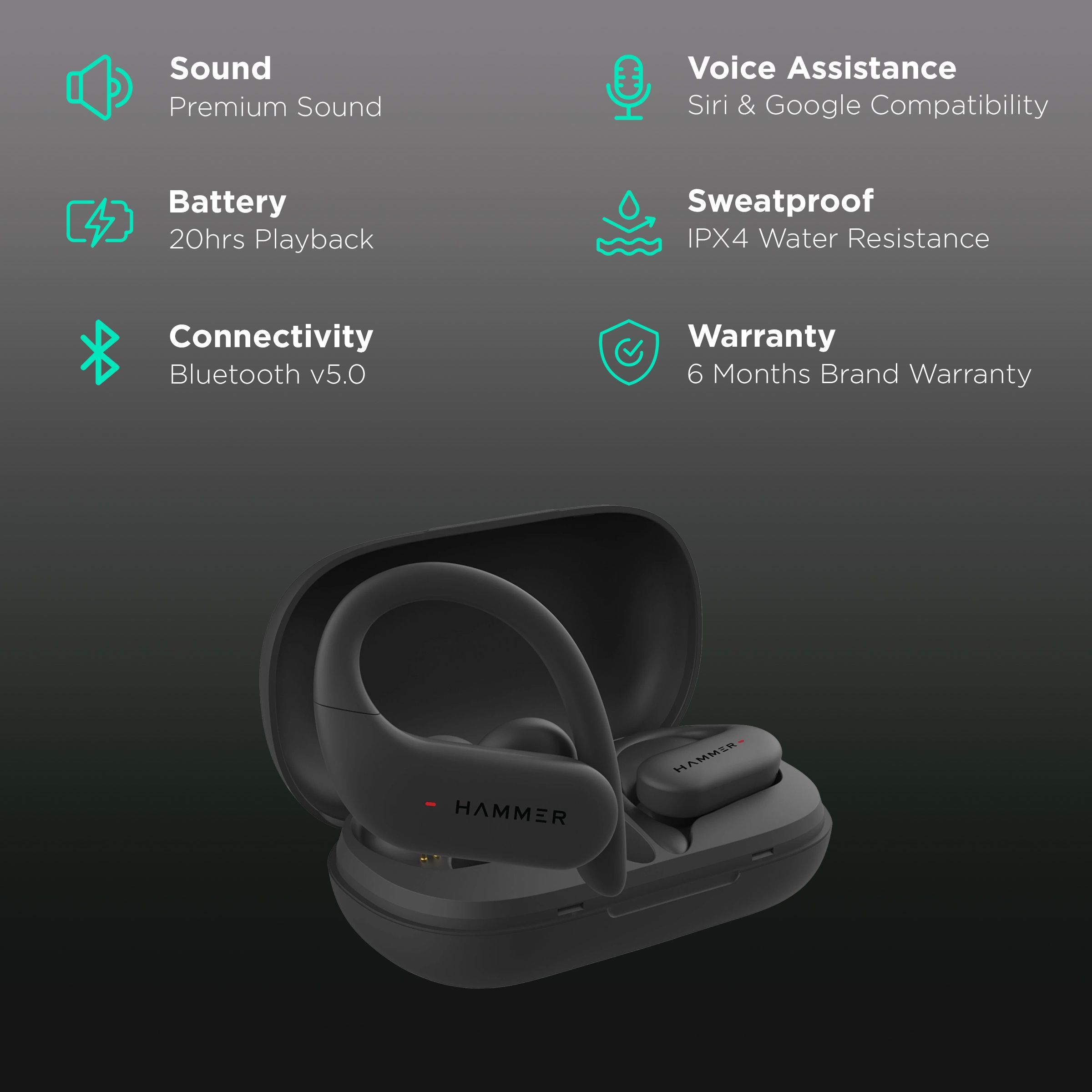 HAMMER KO 2.0 TWS Earbuds (IPX4 Water Resistant, 20 Hours Playtime, Black)_2