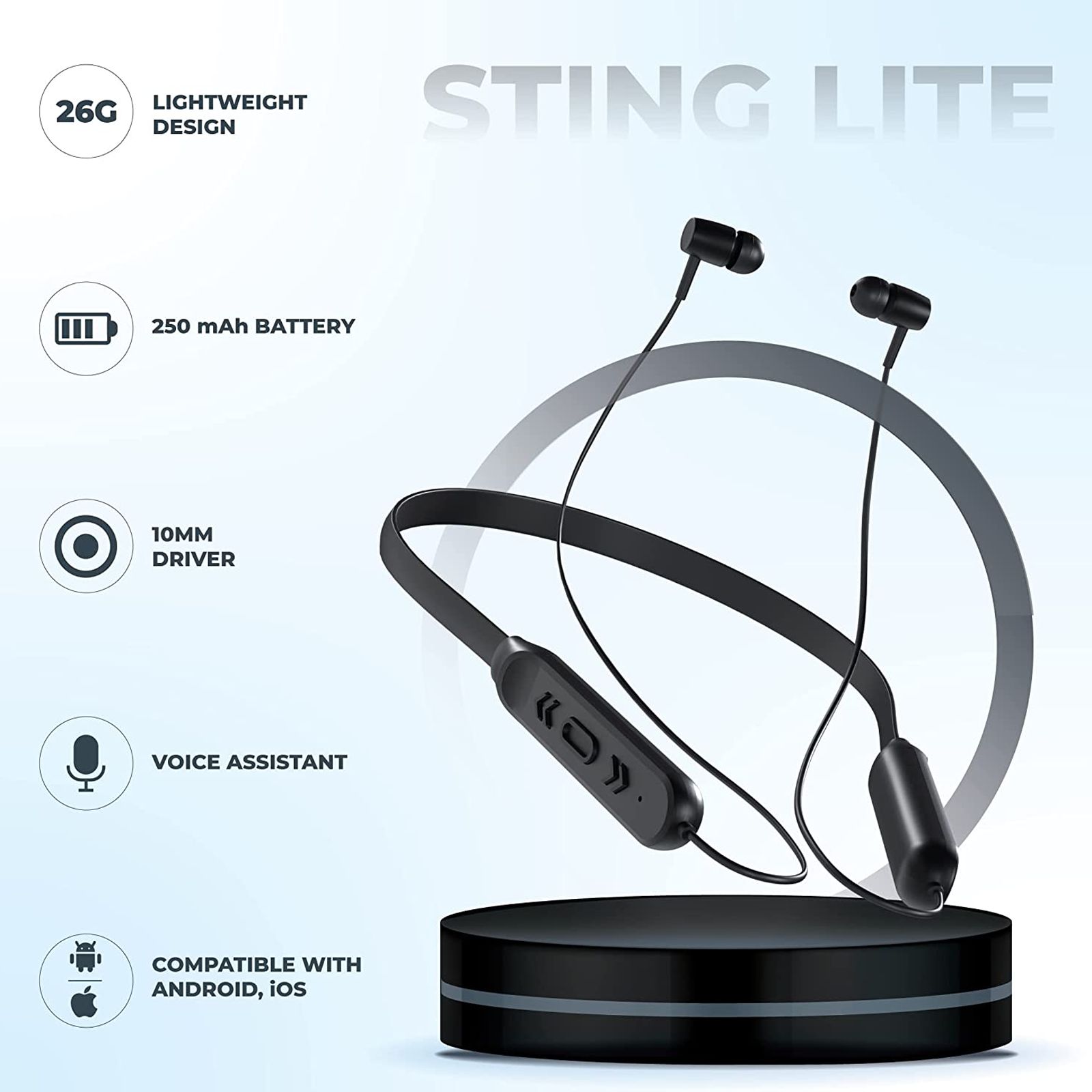 HAMMER Sting Lite Neckband with Noise Isolation (IPX4 Water Resistant, Google & Siri Compatibility, Black) HAMMER Sting Lite Neckband with Noise Isolation (IPX4 Water Resistant, Google & Siri Compatibility, Black)_7