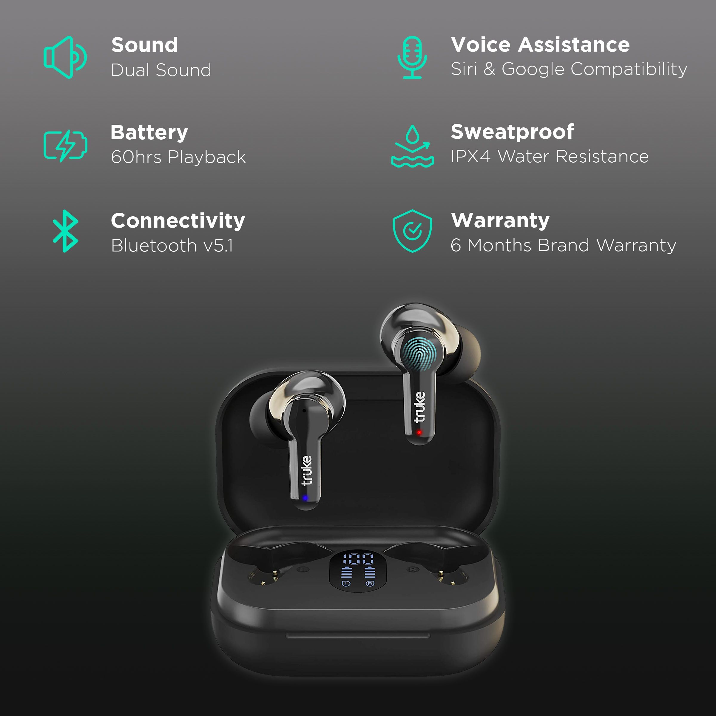 truke Buds Q1 E21 TWS Earbuds (IPX4 Sweat Resistant, 60 Hours Playtime, Black) truke Buds Q1 E21 TWS Earbuds (IPX4 Sweat Resistant, 60 Hours Playtime, Black)_2