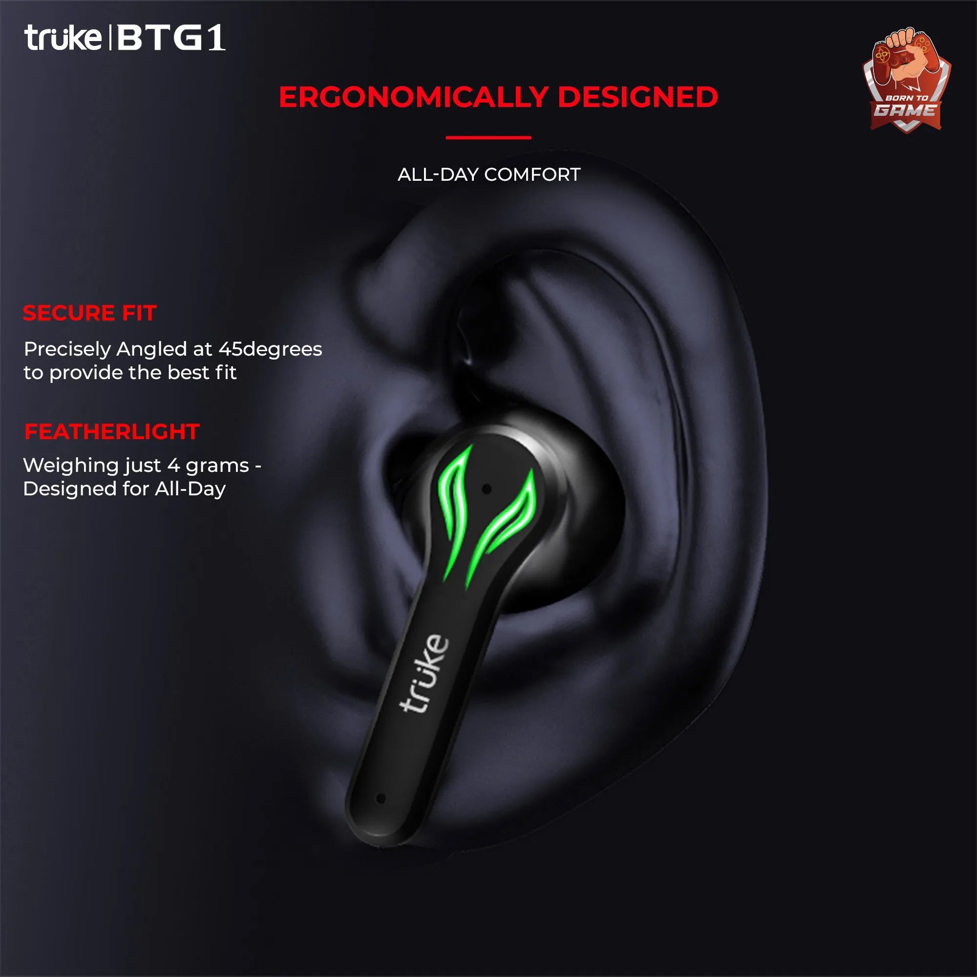 truke BTG 1 E211 TWS Earbuds with Dual Noise Cancellation (IPX4 Sweat & Water Resistant, 48 Hours Playback, Black)_8