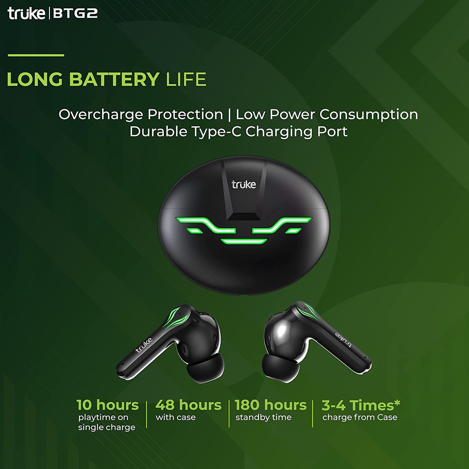 truke BTG 2 E212 TWS Earbuds with Noise Isolation (IPX4 Water Resistant, 48 Hours Playback, Black)_6
