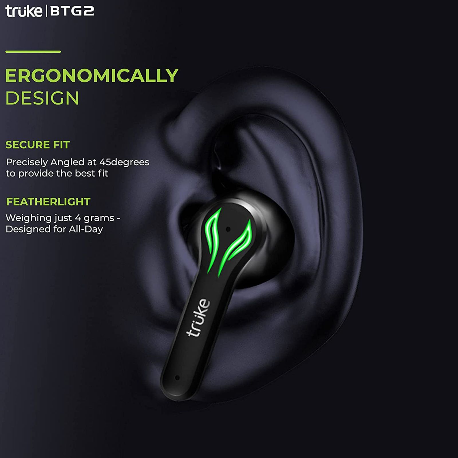 truke BTG 2 E212 TWS Earbuds with Noise Isolation (IPX4 Water Resistant, 48 Hours Playback, Black)_4