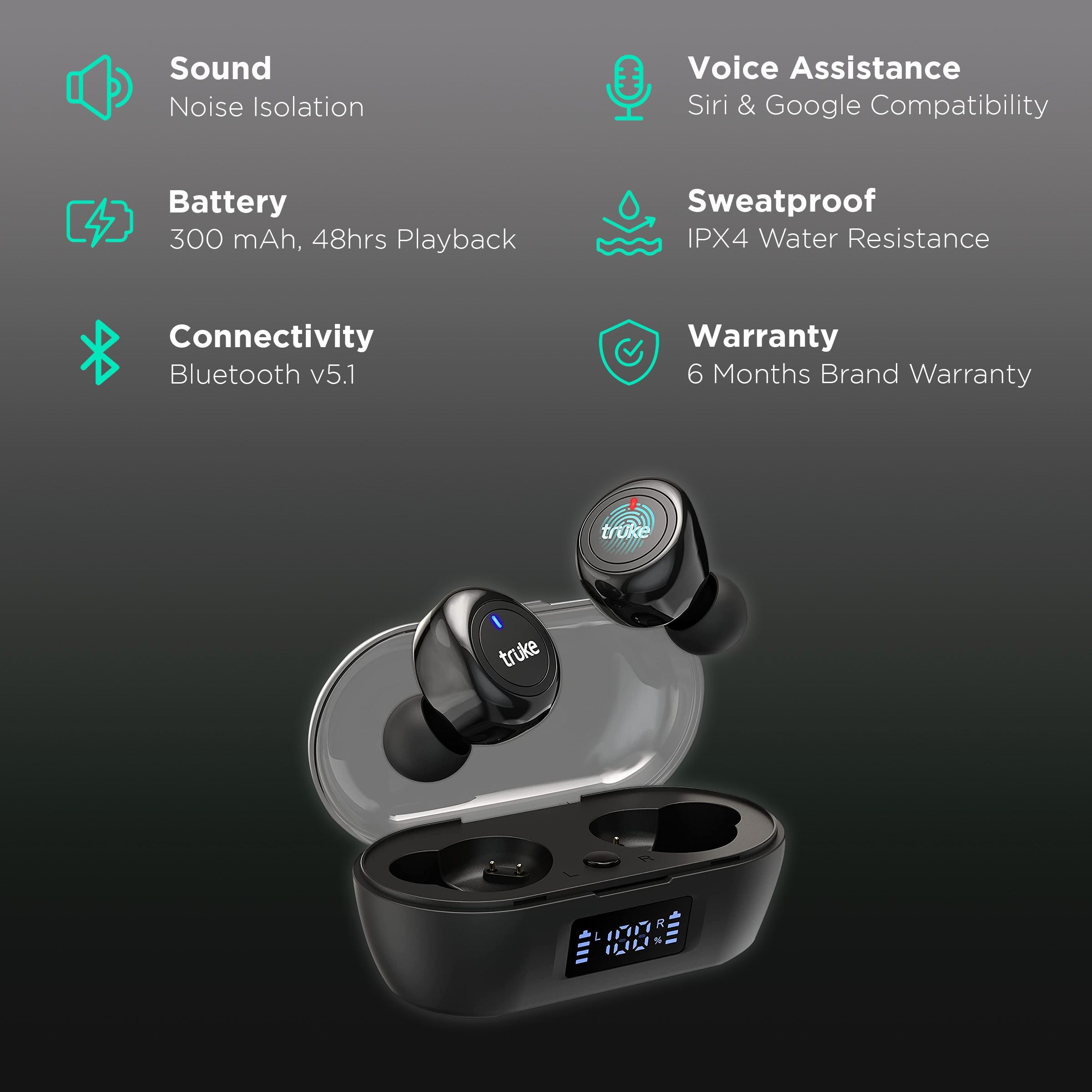 truke Fit 1+ B097 TWS Earbuds with Noise Isolation (IPX4 Sweat & Water Resistant, Dedicated Gaming Mode, Black)_2