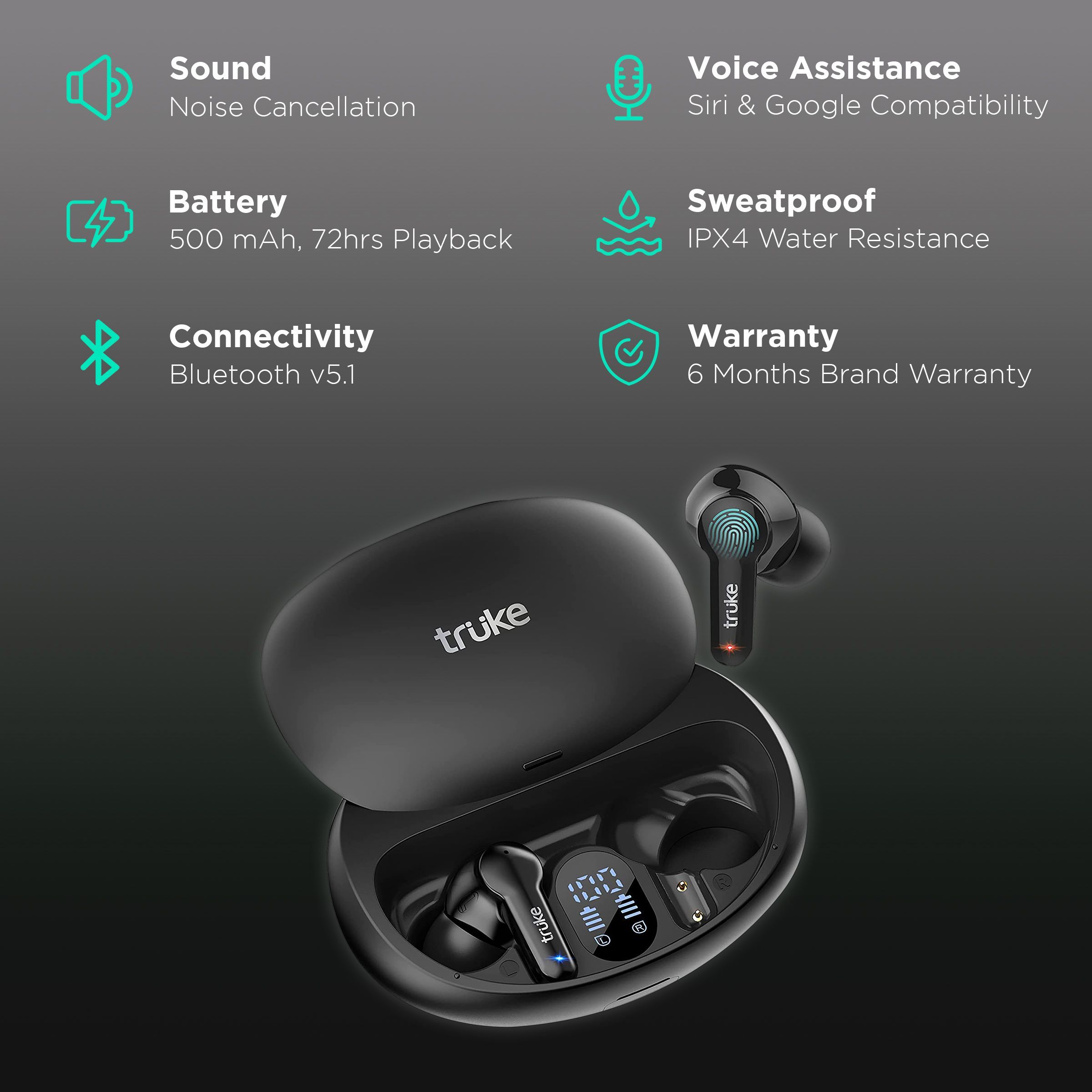 truke Buds S1 S21 TWS Earbuds with Environmental Noise Cancellation (IPX4 Sweat & Water Resistant, 48 Hours Playback, Black)_2