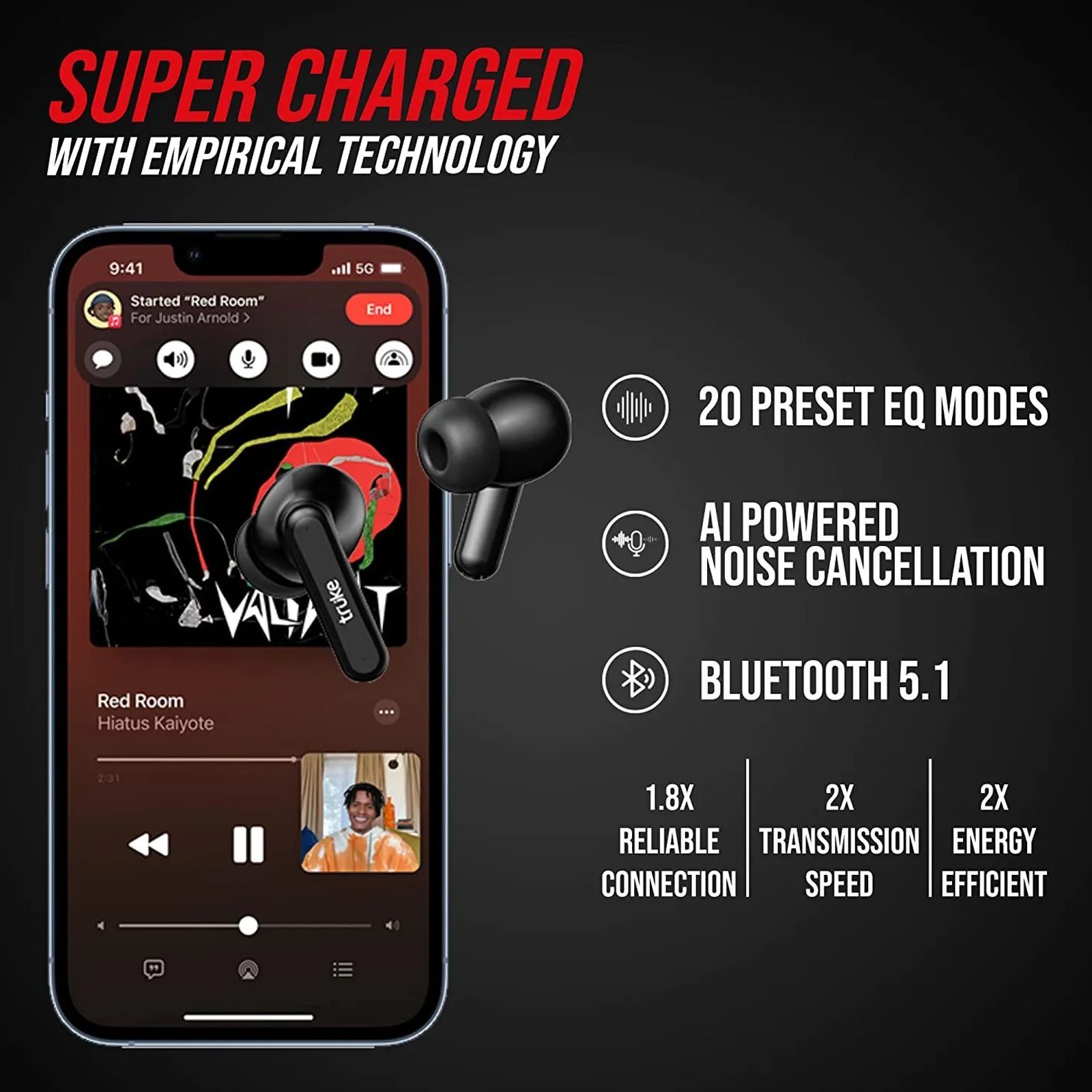 truke Air Buds E216 TWS Earbuds with AI Noise Cancellation (IPX4 Water Resistant, 48 Hours Playback, Black)_4