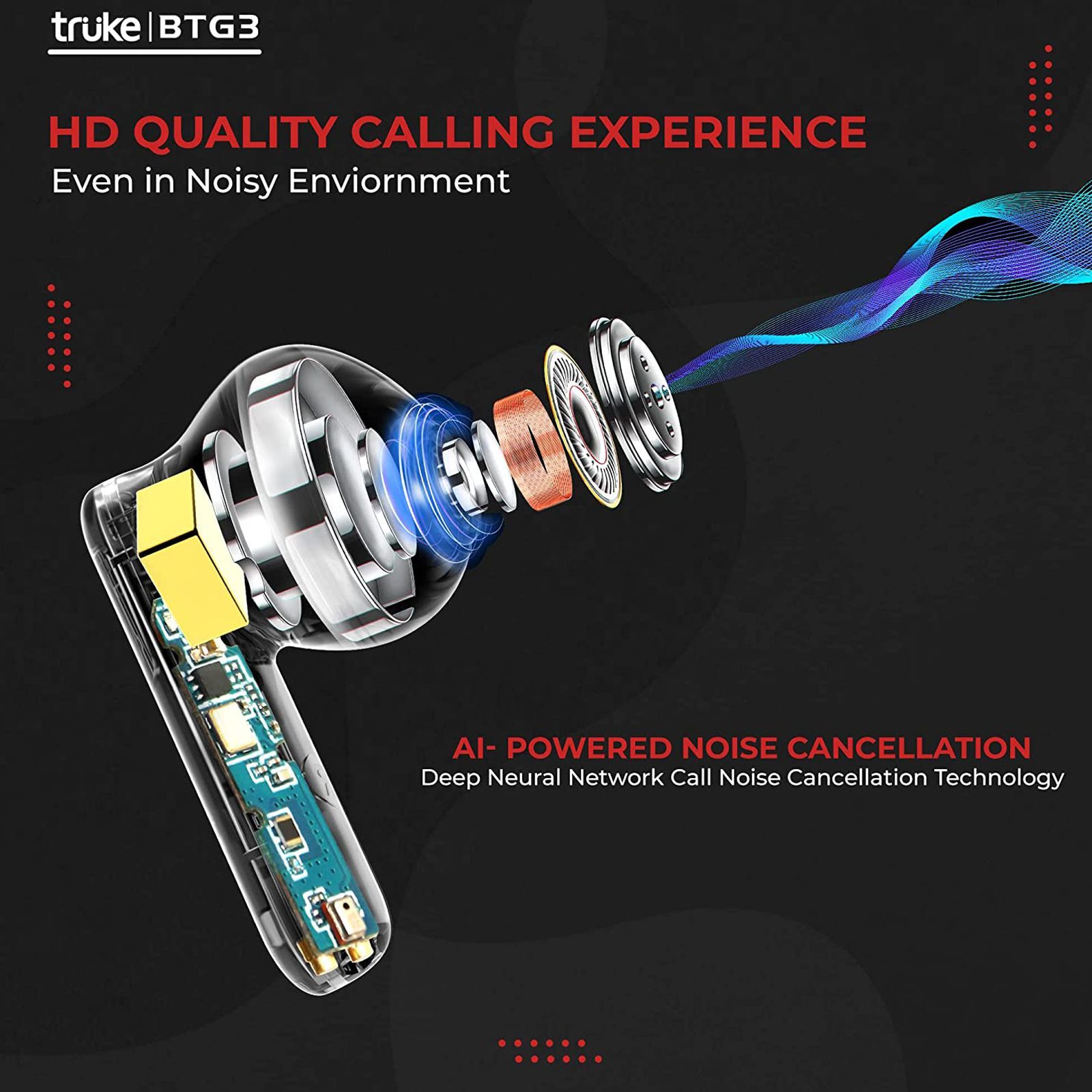 truke BTG 3 E222 TWS Earbuds with AI Noise Cancellation (IPX4 Sweat & Water Resistant, 48 Hours Playback, Black)_6
