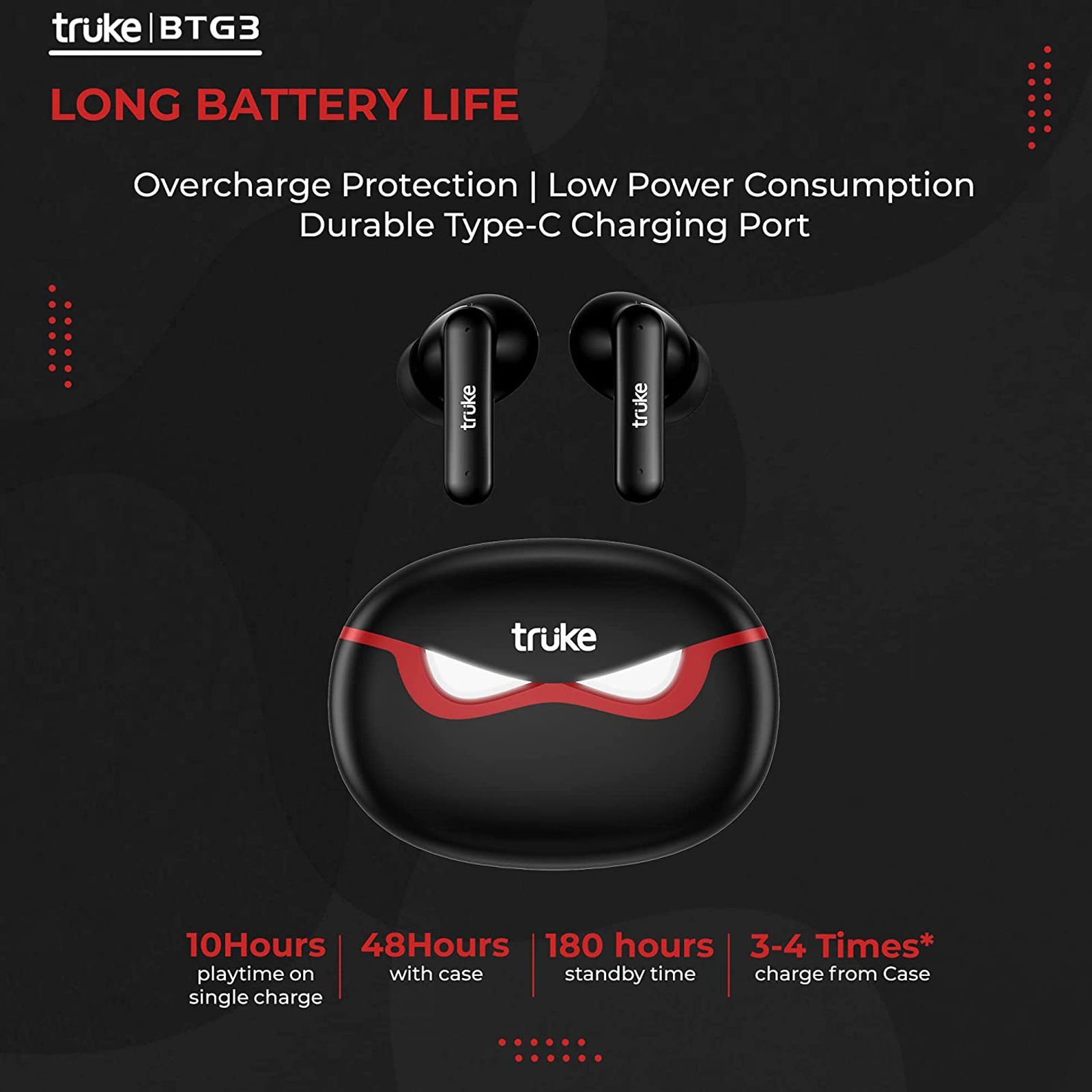 truke BTG 3 E222 TWS Earbuds with AI Noise Cancellation (IPX4 Sweat & Water Resistant, 48 Hours Playback, Black)_9