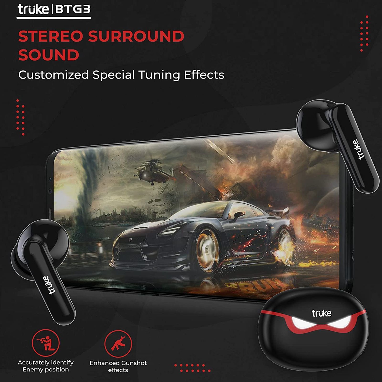 truke BTG 3 E222 TWS Earbuds with AI Noise Cancellation (IPX4 Sweat & Water Resistant, 48 Hours Playback, Black)_4