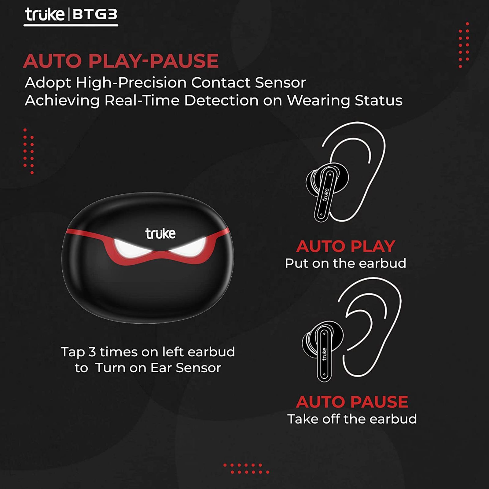 truke BTG 3 E222 TWS Earbuds with AI Noise Cancellation (IPX4 Sweat & Water Resistant, 48 Hours Playback, Black)_5