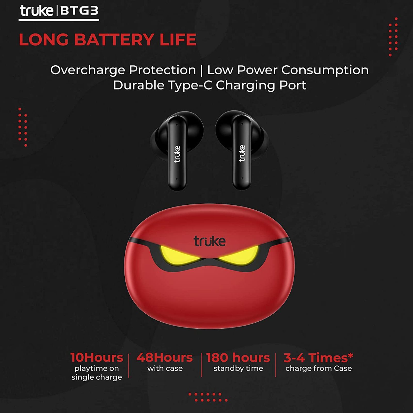 truke BTG 3 E222 TWS Earbuds with AI Noise Cancellation (IPX4 Sweat & Water Resistant, 48 Hours Playback, Red)_7