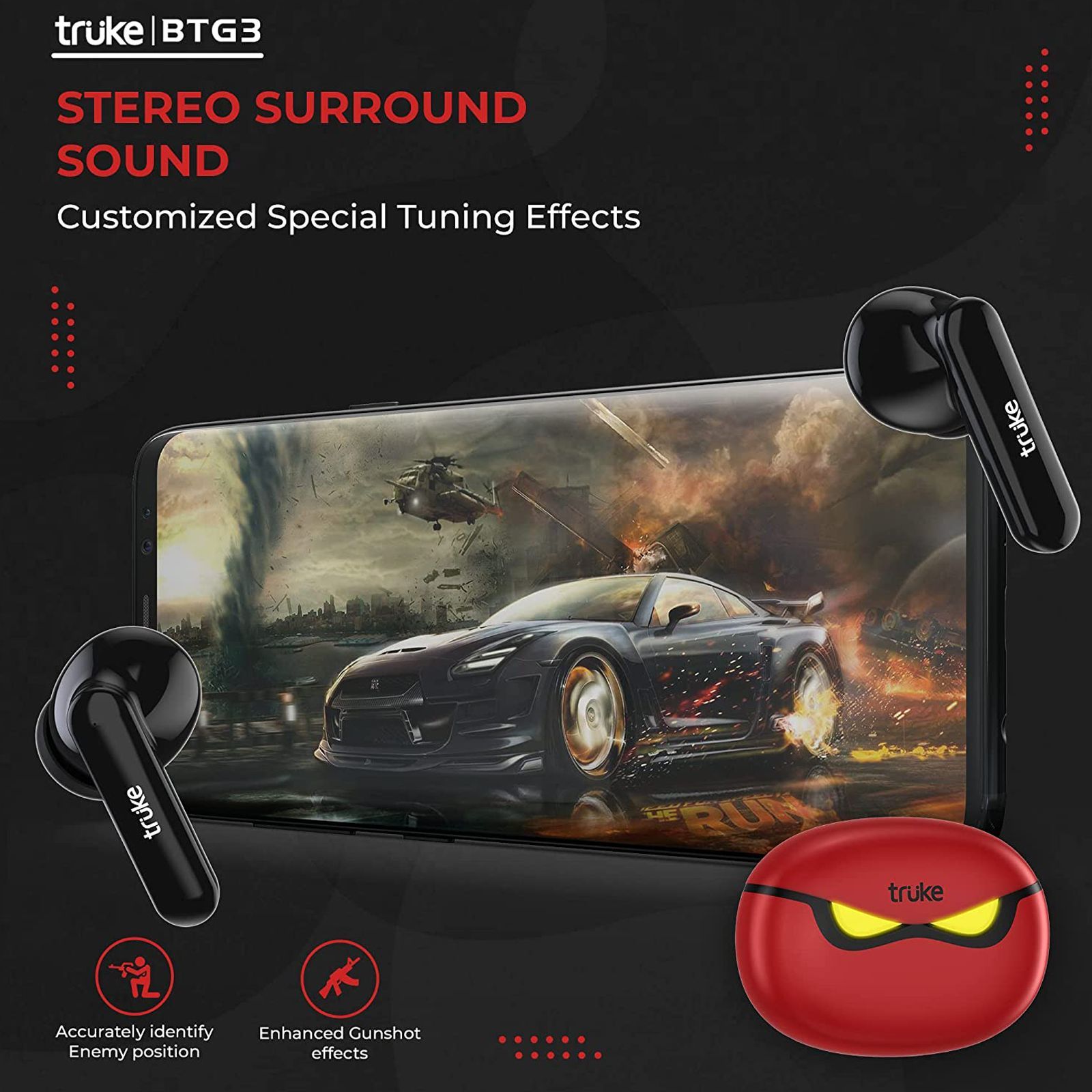 truke BTG 3 E222 TWS Earbuds with AI Noise Cancellation (IPX4 Sweat & Water Resistant, 48 Hours Playback, Red)_4