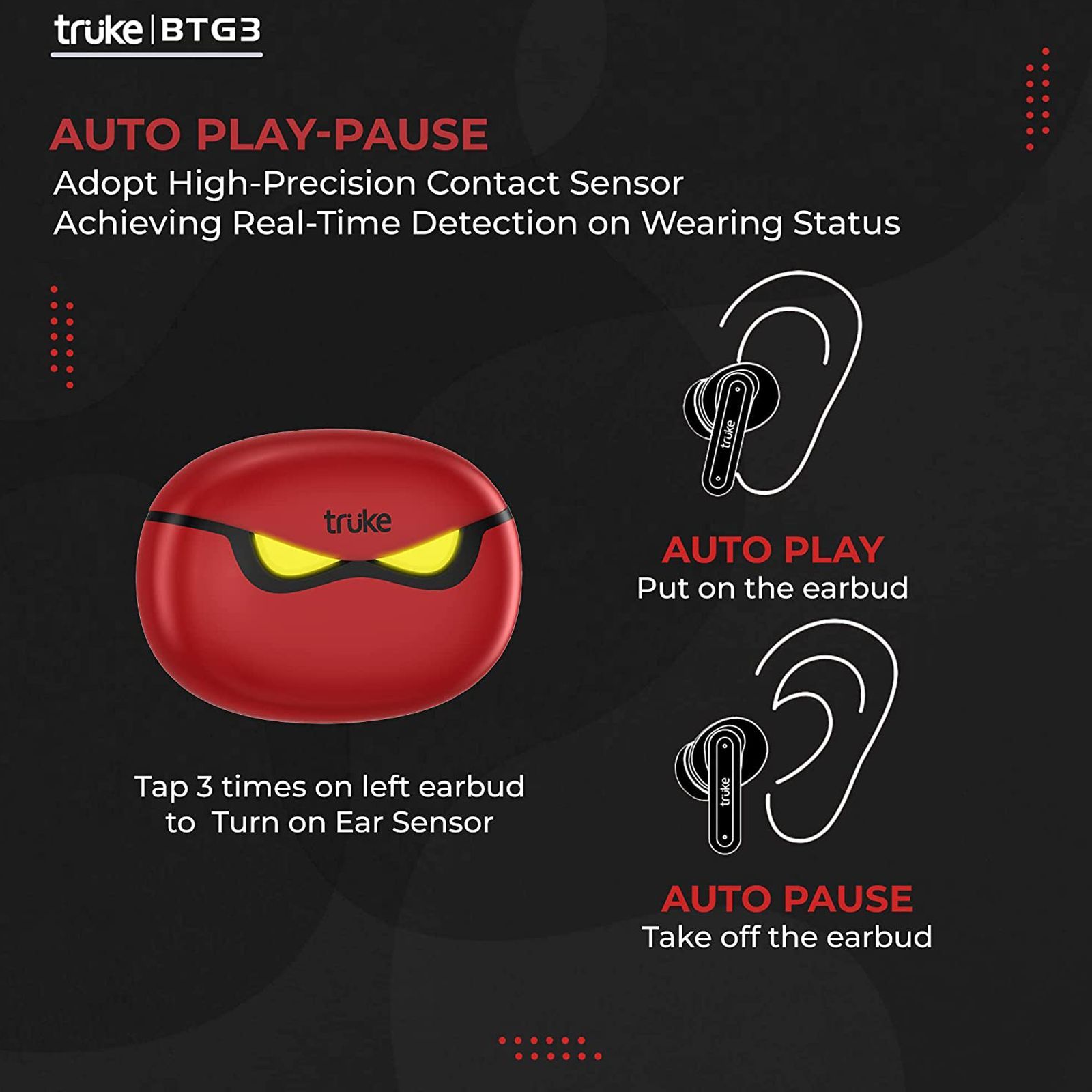 truke BTG 3 E222 TWS Earbuds with AI Noise Cancellation (IPX4 Sweat & Water Resistant, 48 Hours Playback, Red)_5