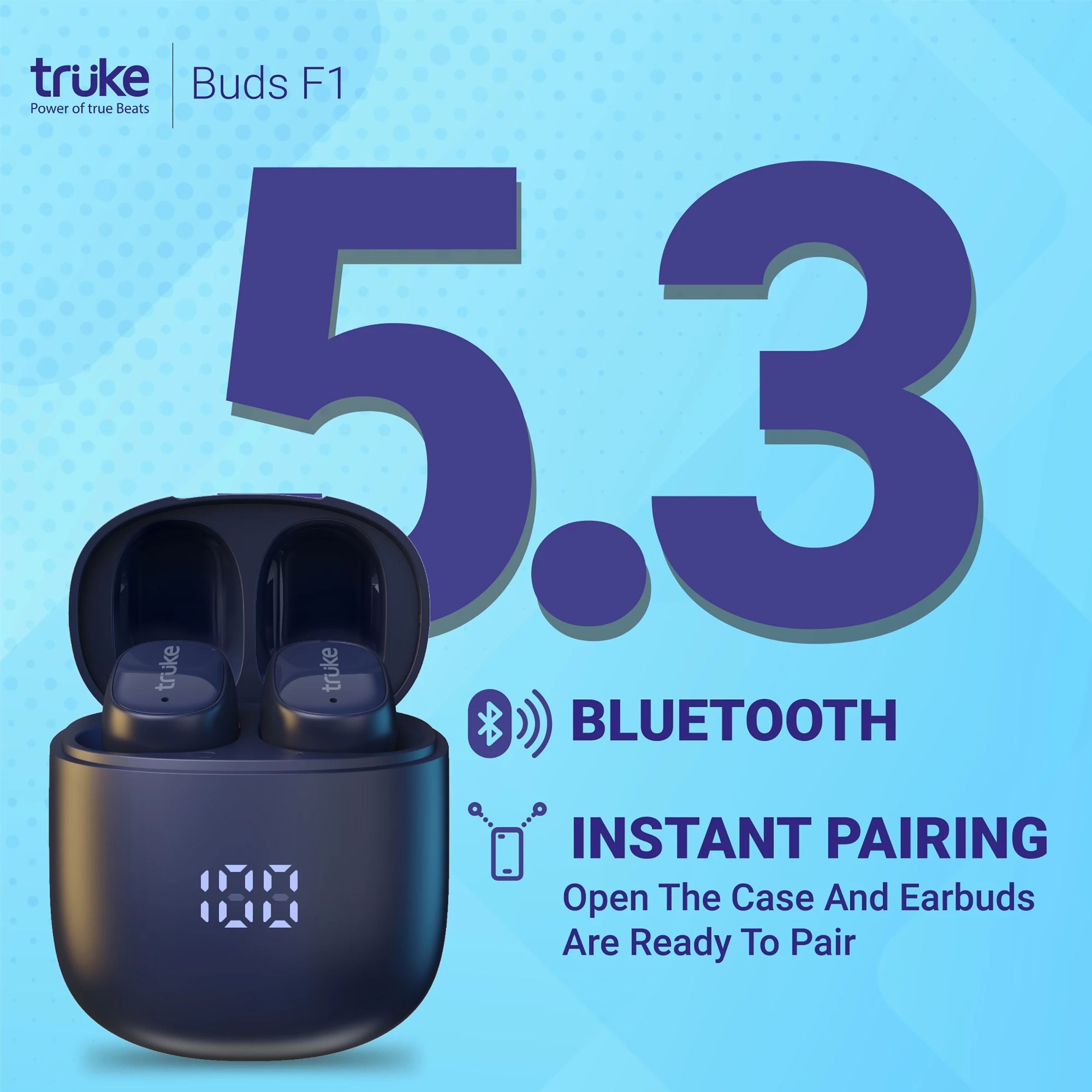 truke Buds F1 B130 TWS Earbuds with Environmental Noise Cancellation (IPX4 Sweat & Water Resistant, 48 Hours Playback, Blue)_4