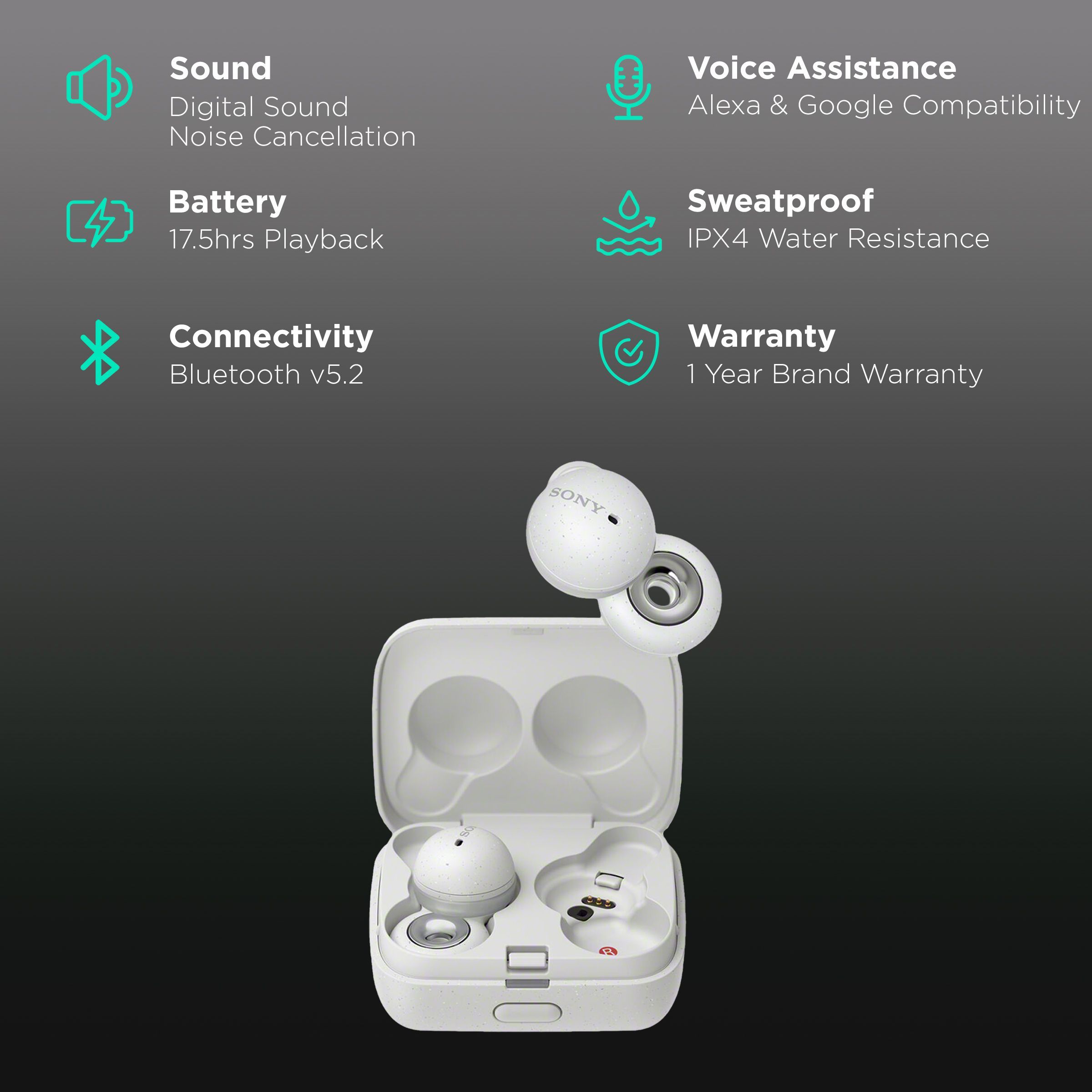 SONY Link Buds WF-L900 TWS Earbuds with Environmental Noise Cancellation (IPX4 Water Resistant, 17.5 Hours Playback, White)_2