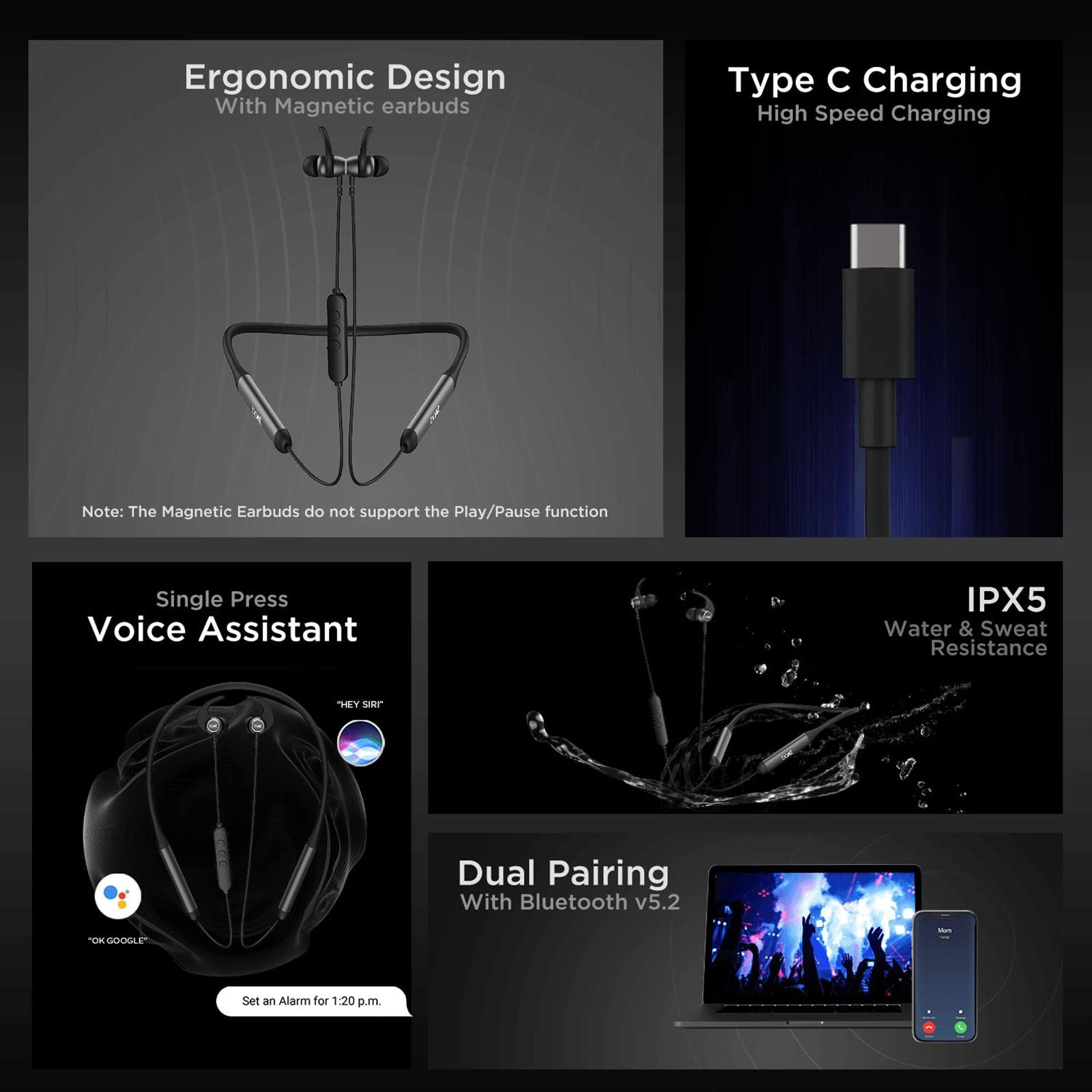 boAt Rockerz 330 Pro Neckband with Environmental Noise Cancellation Technology (IPX5 Water Resistant, ASAP Charge, Black) boAt Rockerz 330 Pro Neckband with Environmental Noise Cancellation Technology (IPX5 Water Resistant, ASAP Charge, Black)_4