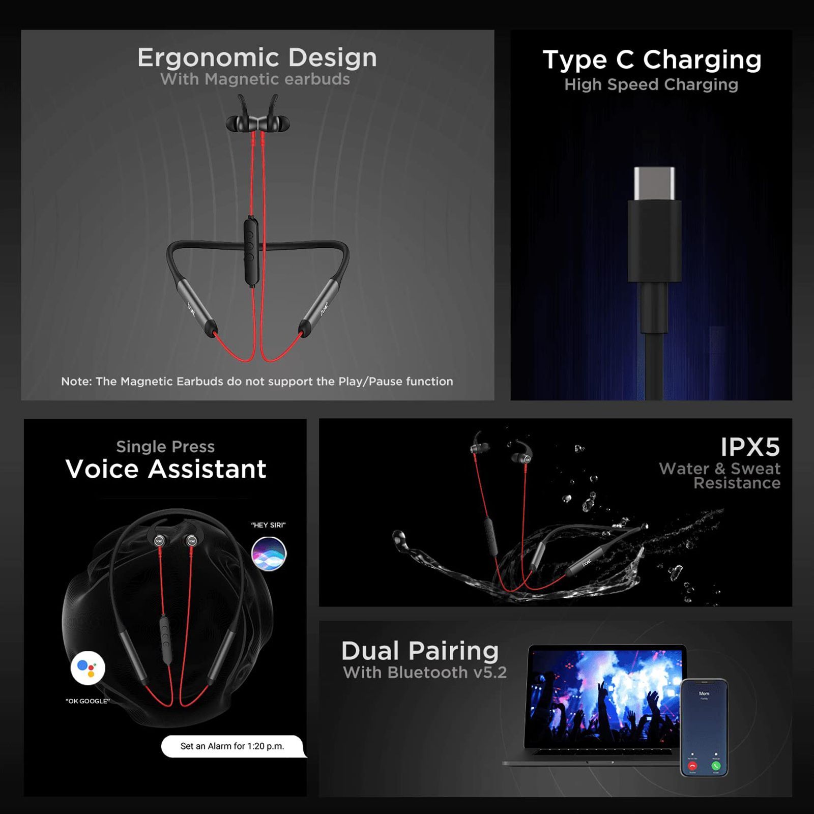 boAt Rockerz 330 Pro Neckband with Environmental Noise Cancellation Technology (IPX5 Water Resistant, ASAP Charge, Red)_6