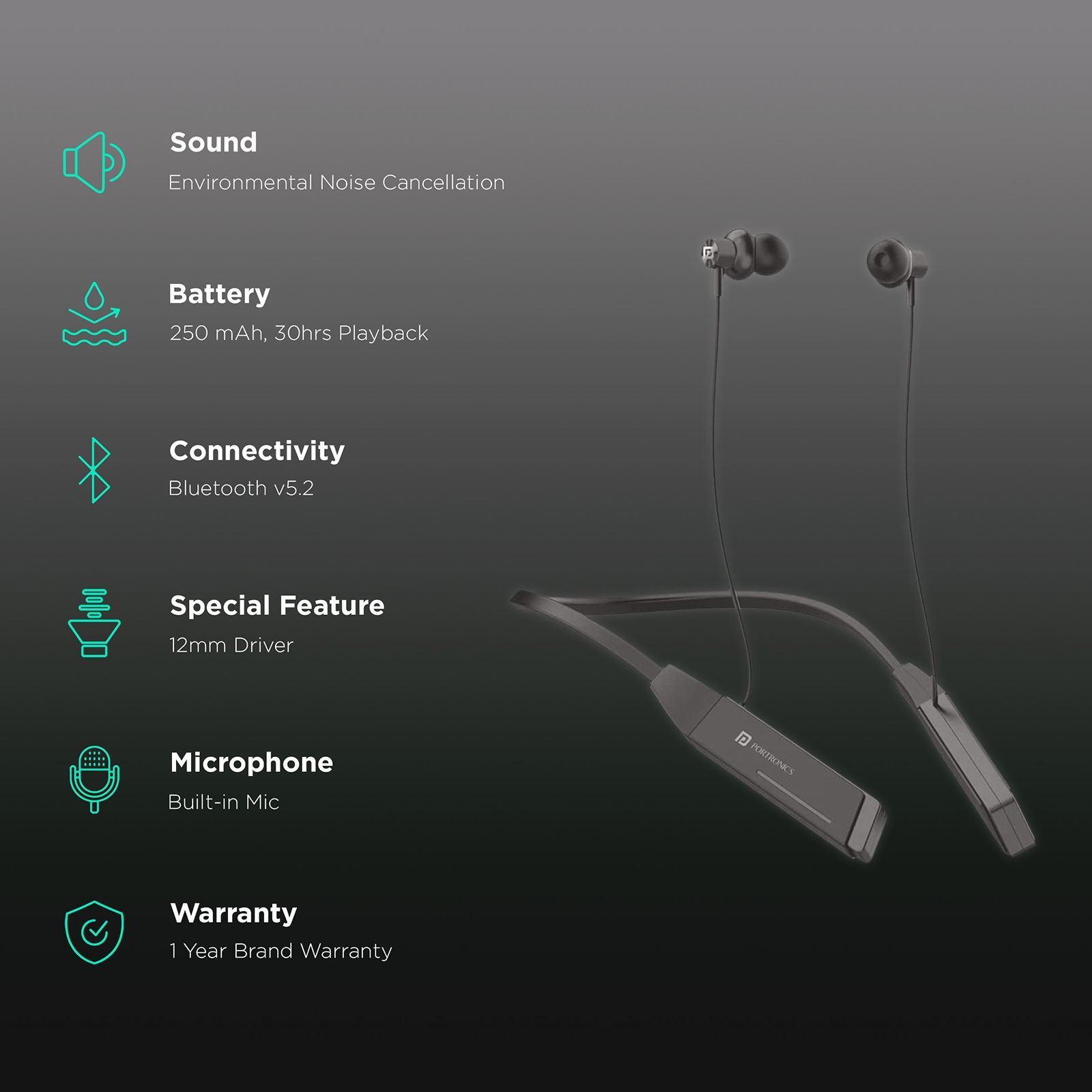 PORTRONICS Harmonics Z2 POR 1718 Neckband with Environmental Noise Cancellation (HD Stereo Bass, Black) PORTRONICS Harmonics Z2 POR 1718 Neckband with Environmental Noise Cancellation (HD Stereo Bass, Black)_2