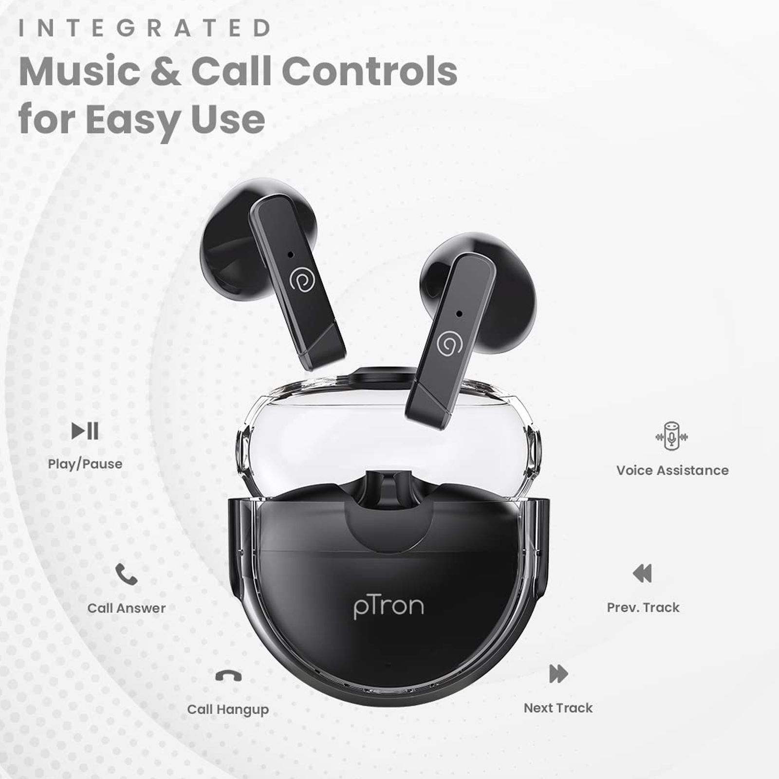 pTron Bassbuds Fute TWS Earbuds with Passive Noise Cancellation (IPX4 Water Resistant, Immersive High Definition Balanced Sound, Black)_6