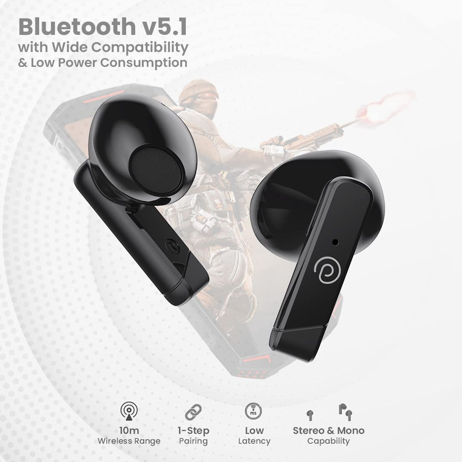pTron Bassbuds Fute TWS Earbuds with Passive Noise Cancellation (IPX4 Water Resistant, Immersive High Definition Balanced Sound, Black)_7