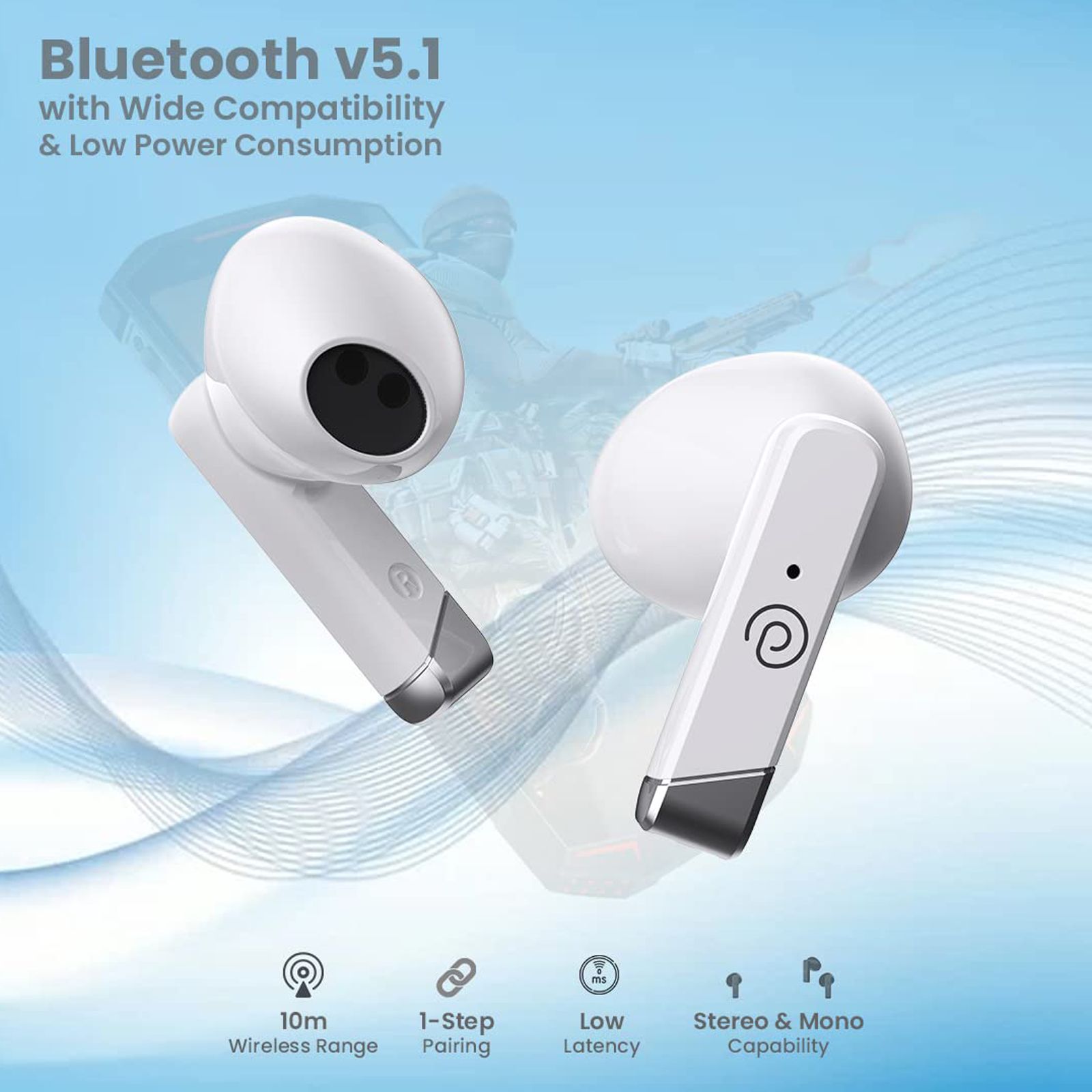 pTron Bassbuds Fute 140318216 TWS Earbuds with Passive Noise Cancellation (IPX4 Water Resistant, Immersive Audio, White)_5