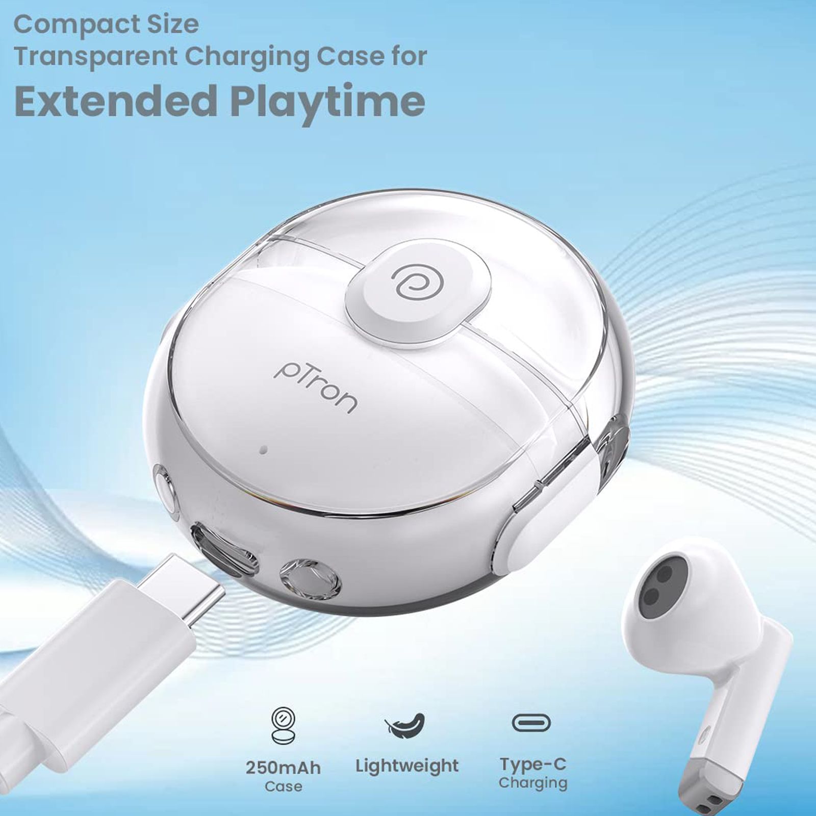 pTron Bassbuds Fute 140318216 TWS Earbuds with Passive Noise Cancellation (IPX4 Water Resistant, Immersive Audio, White)_4